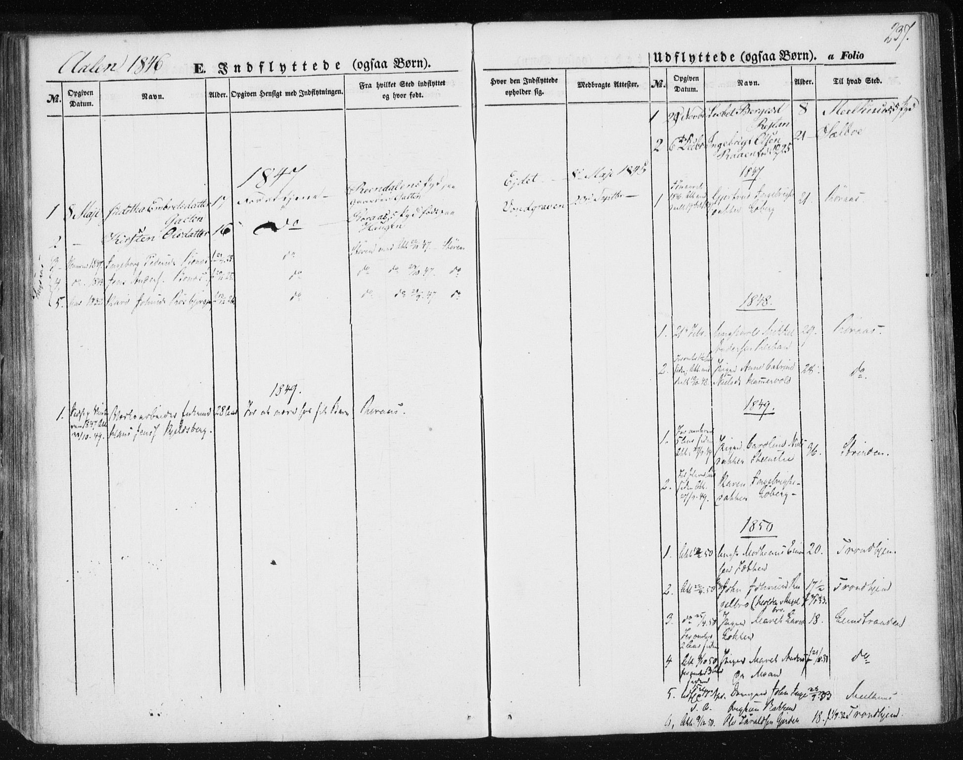 Ministerialprotokoller, klokkerbøker og fødselsregistre - Sør-Trøndelag, AV/SAT-A-1456/685/L0965: Ministerialbok nr. 685A06 /3, 1846-1859, s. 237