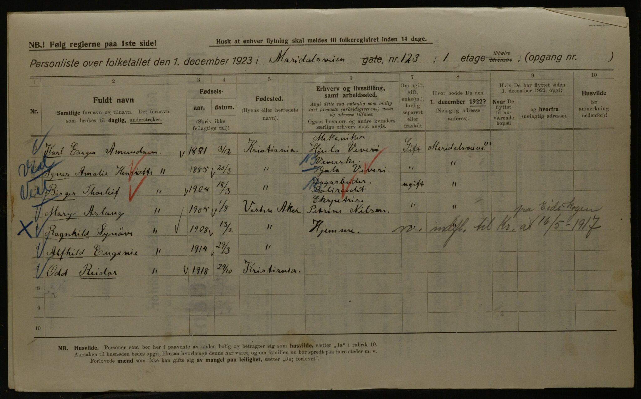 OBA, Kommunal folketelling 1.12.1923 for Kristiania, 1923, s. 68850