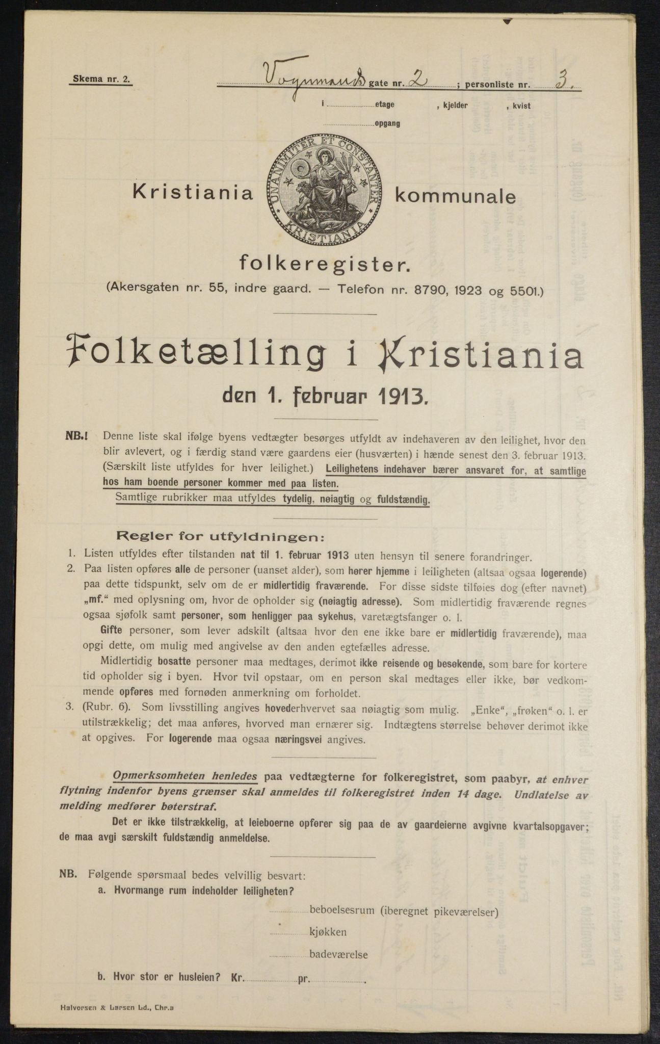 OBA, Kommunal folketelling 1.2.1913 for Kristiania, 1913, s. 124008