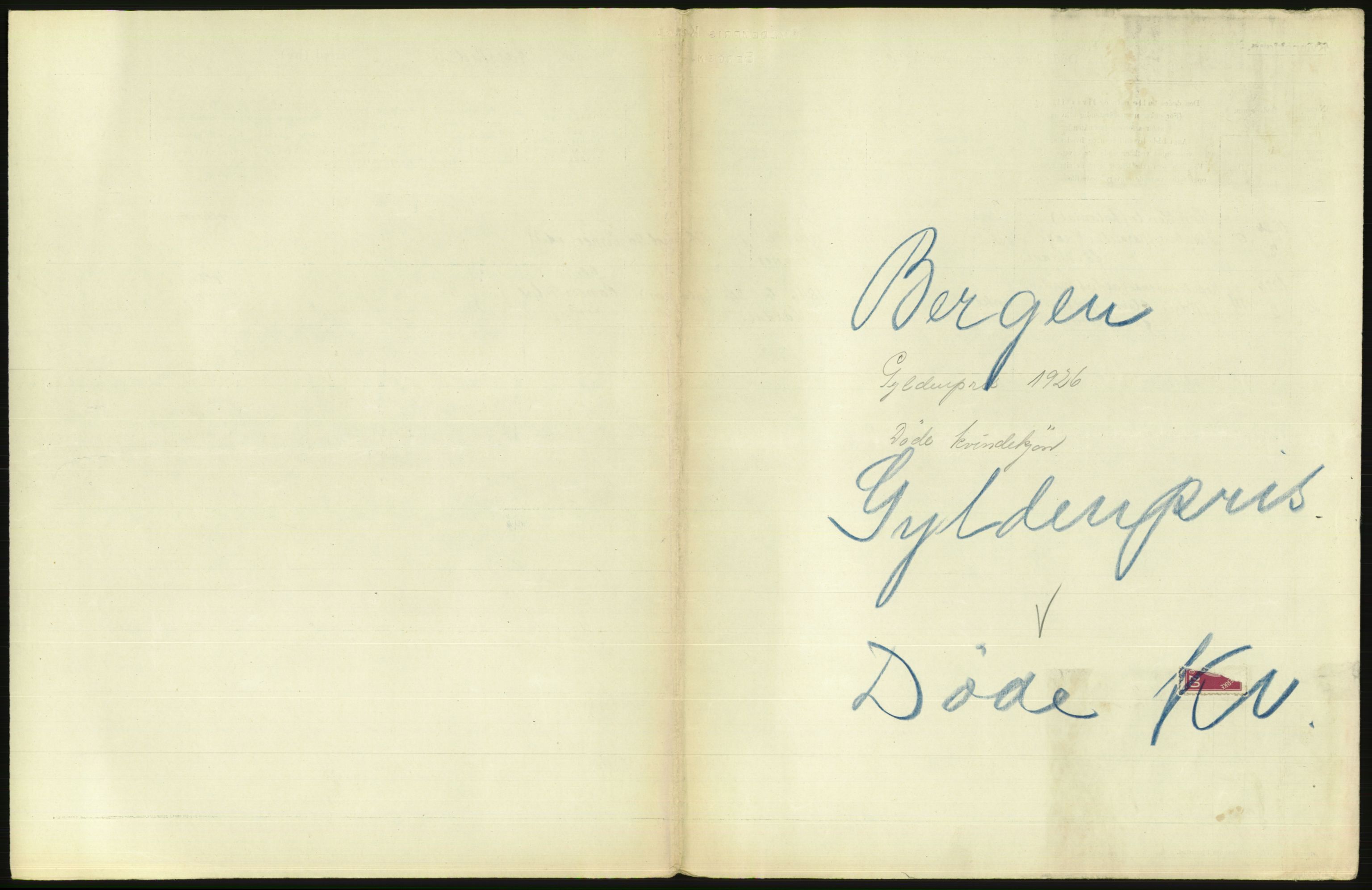 Statistisk sentralbyrå, Sosiodemografiske emner, Befolkning, RA/S-2228/D/Df/Dfc/Dfcf/L0028: Bergen: Gifte, døde, dødfødte., 1926, s. 507