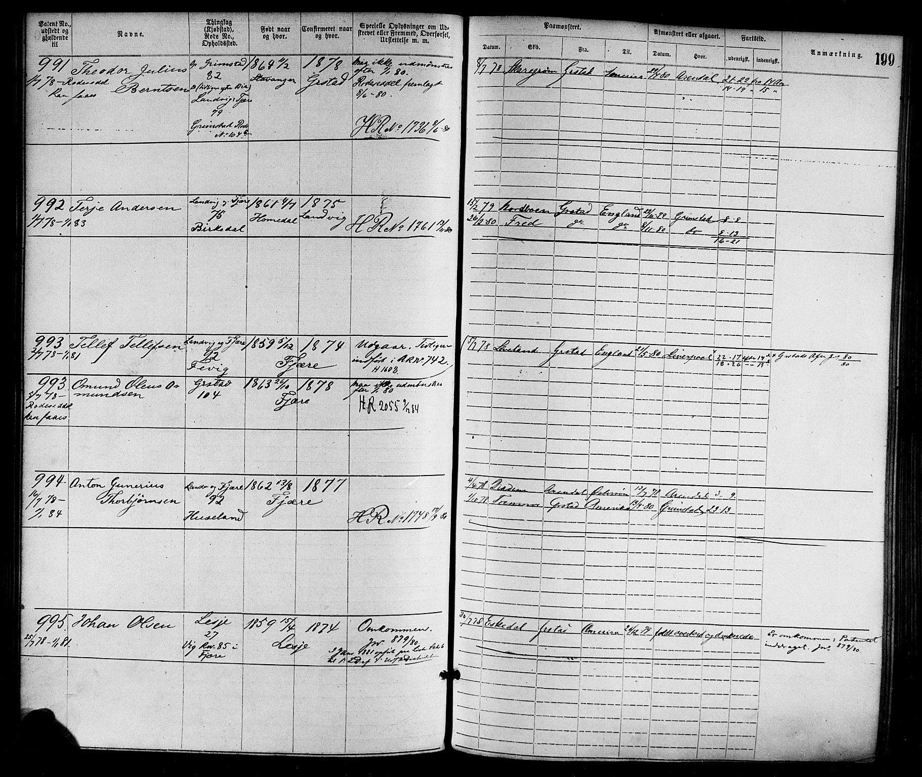 Grimstad mønstringskrets, AV/SAK-2031-0013/F/Fa/L0001: Annotasjonsrulle nr 1-1920 med register, F-1, 1870-1892, s. 226