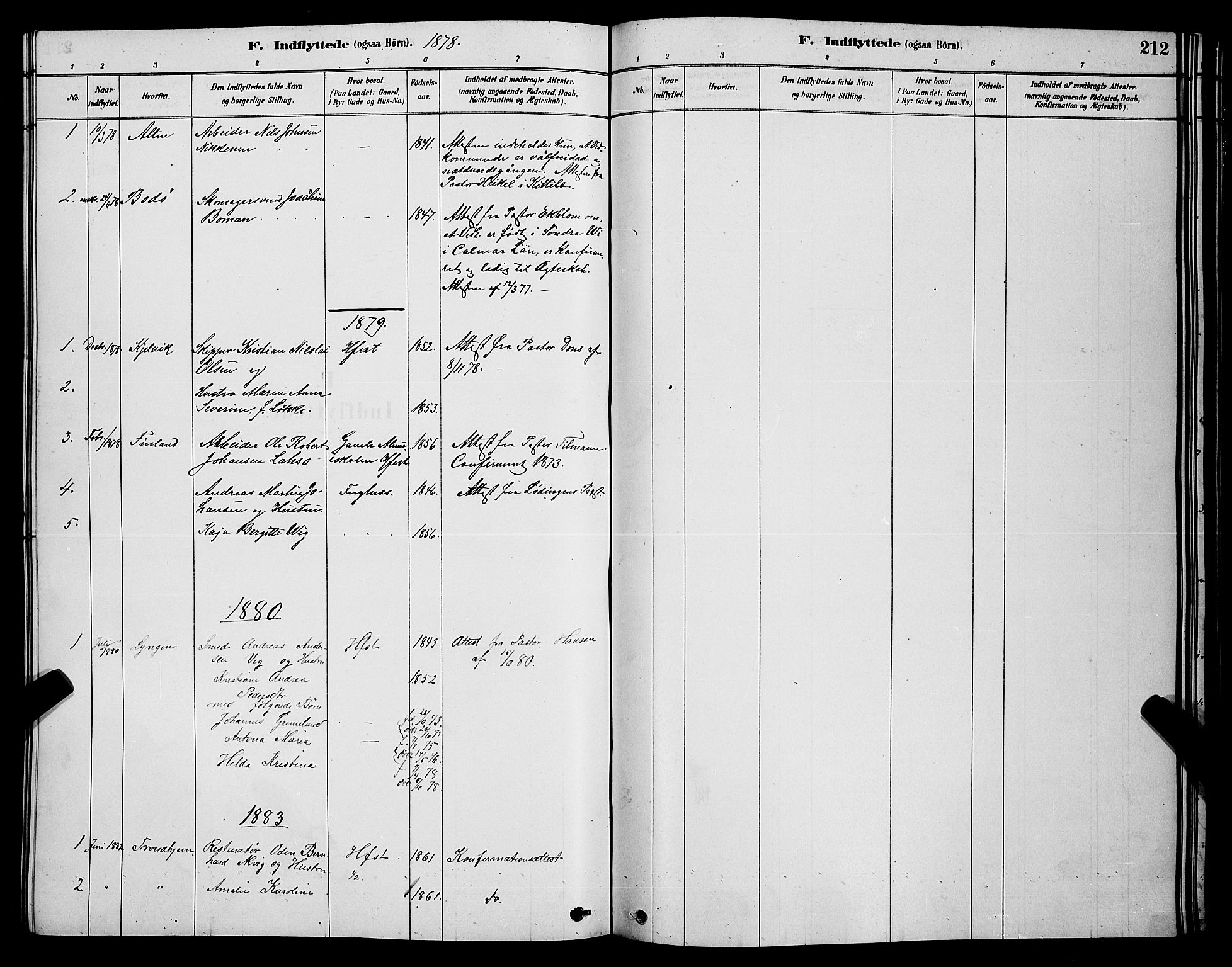 Hammerfest sokneprestkontor, SATØ/S-1347/H/Hb/L0006.klokk: Klokkerbok nr. 6, 1876-1884, s. 212