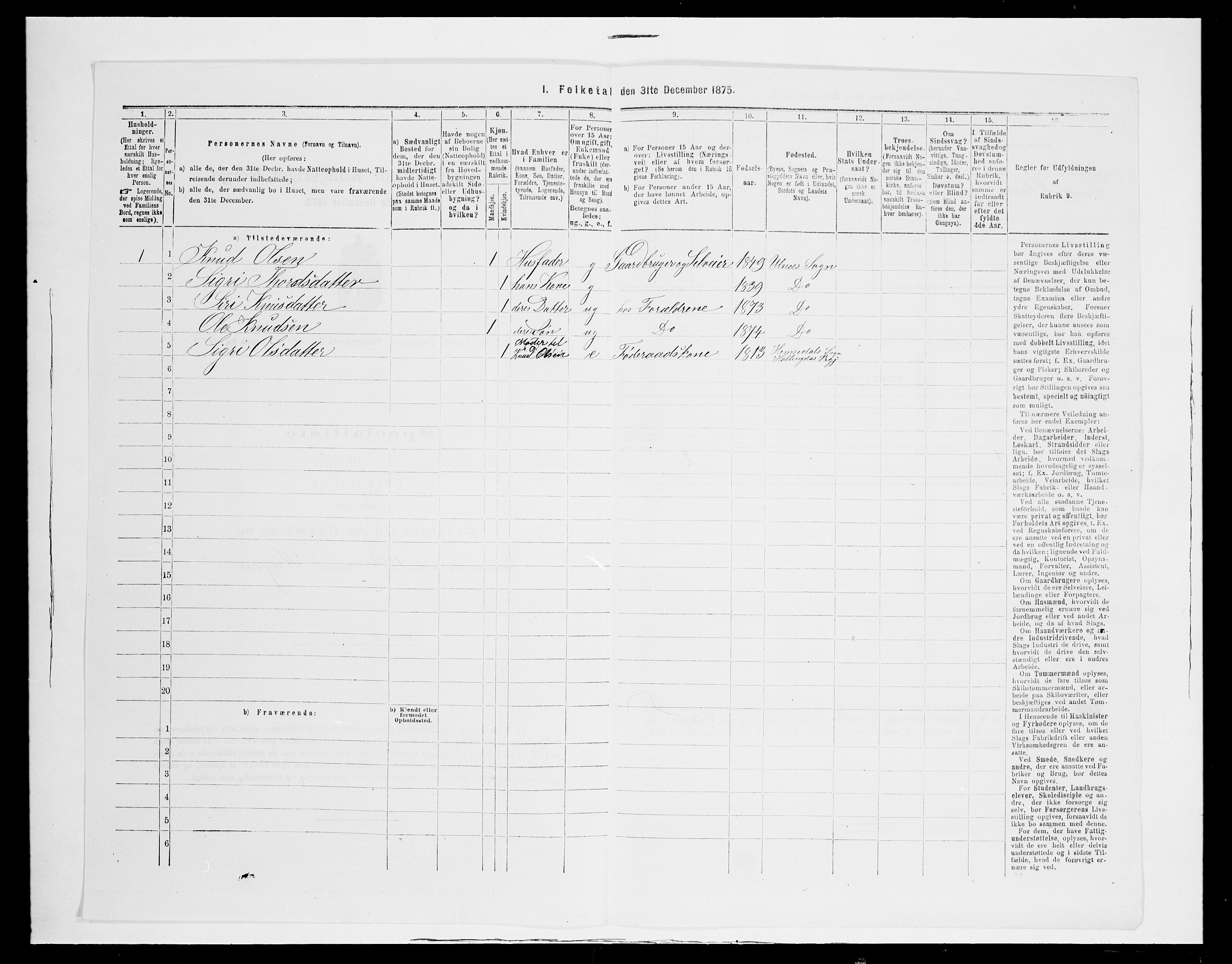 SAH, Folketelling 1875 for 0542P Nord-Aurdal prestegjeld, 1875, s. 707