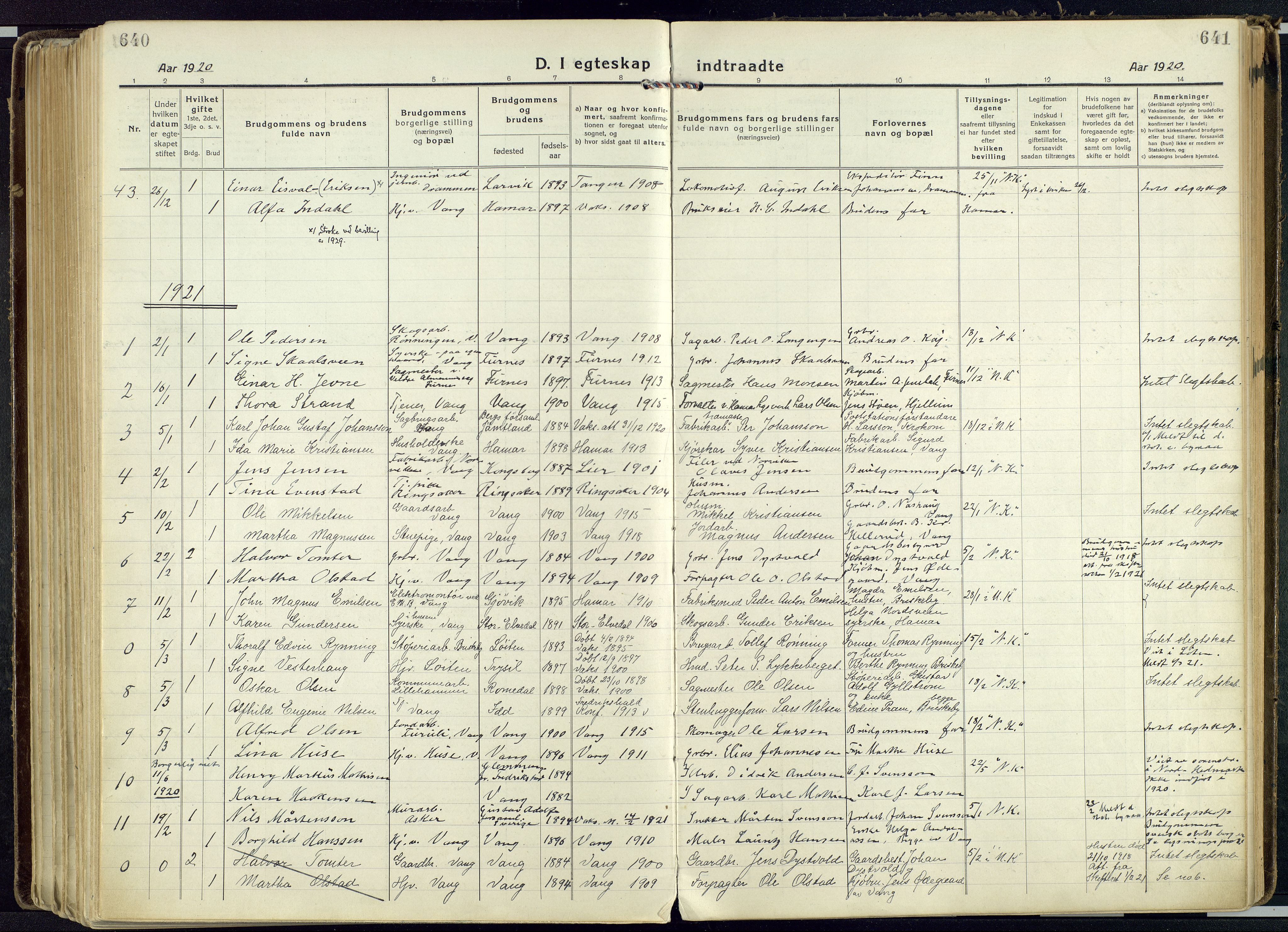 Vang prestekontor, Hedmark, SAH/PREST-008/H/Ha/Haa/L0022: Ministerialbok nr. 22, 1918-1944, s. 640-641