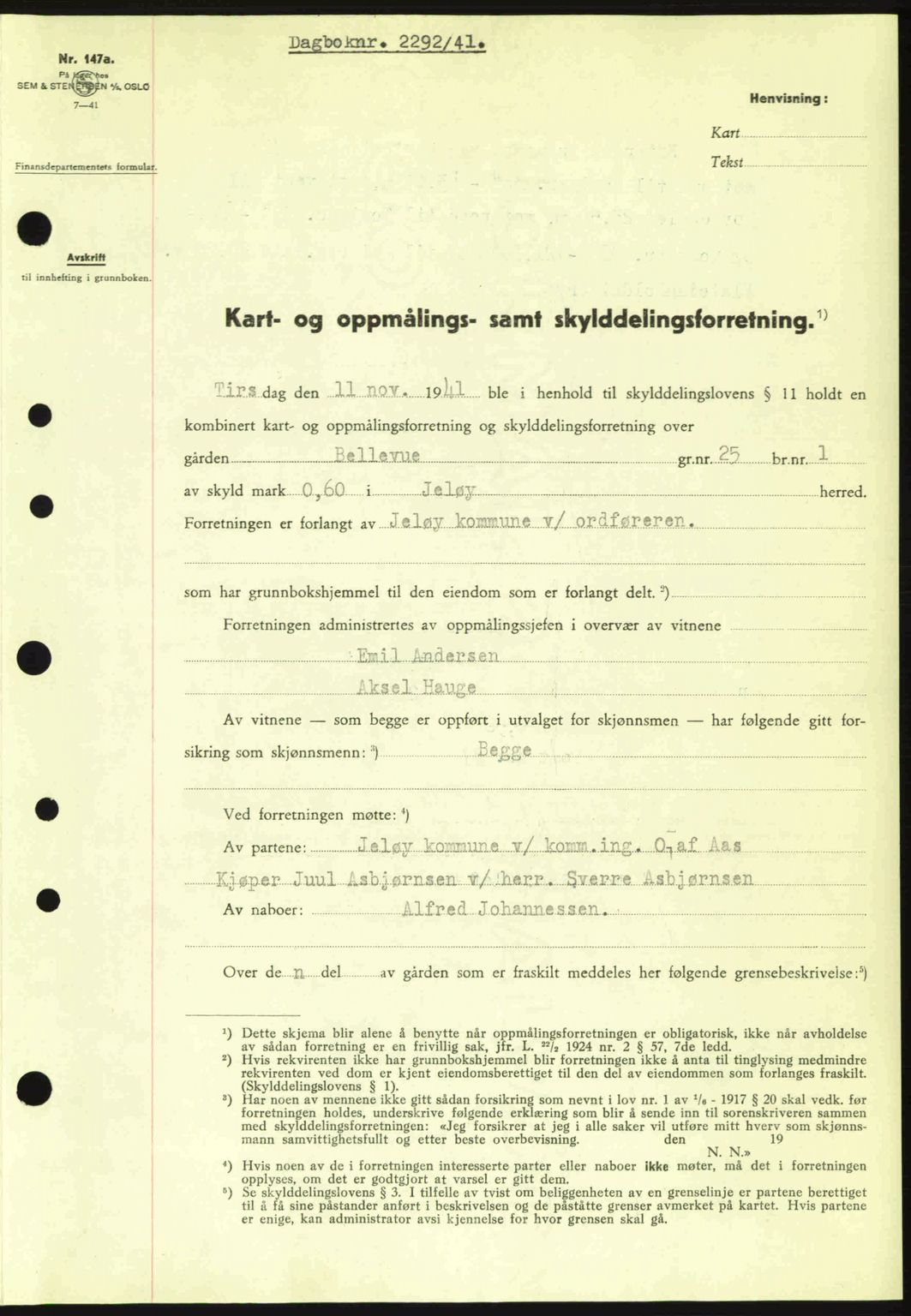 Moss sorenskriveri, SAO/A-10168: Pantebok nr. A9, 1941-1942, Dagboknr: 2292/1941