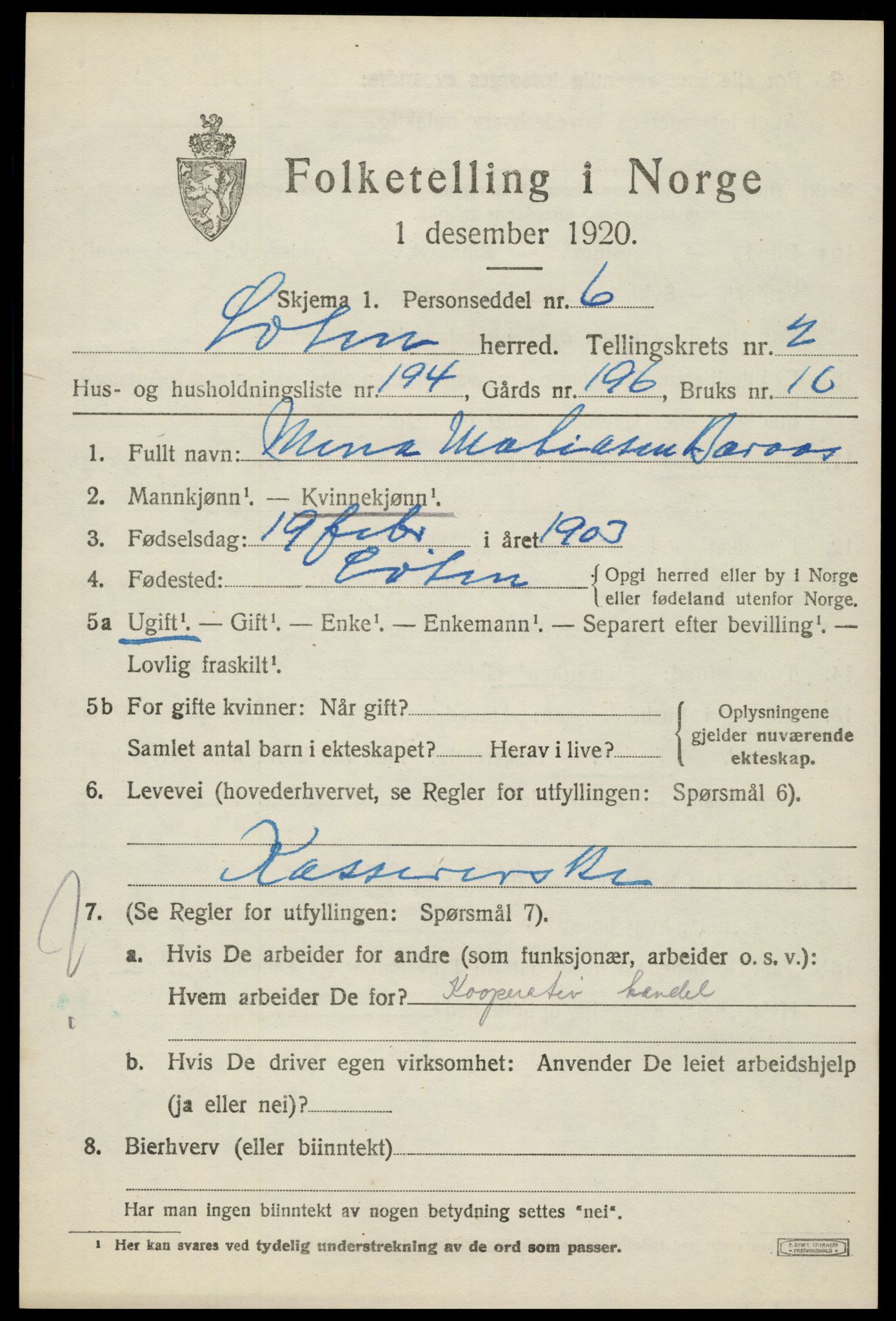 SAH, Folketelling 1920 for 0415 Løten herred, 1920, s. 7119