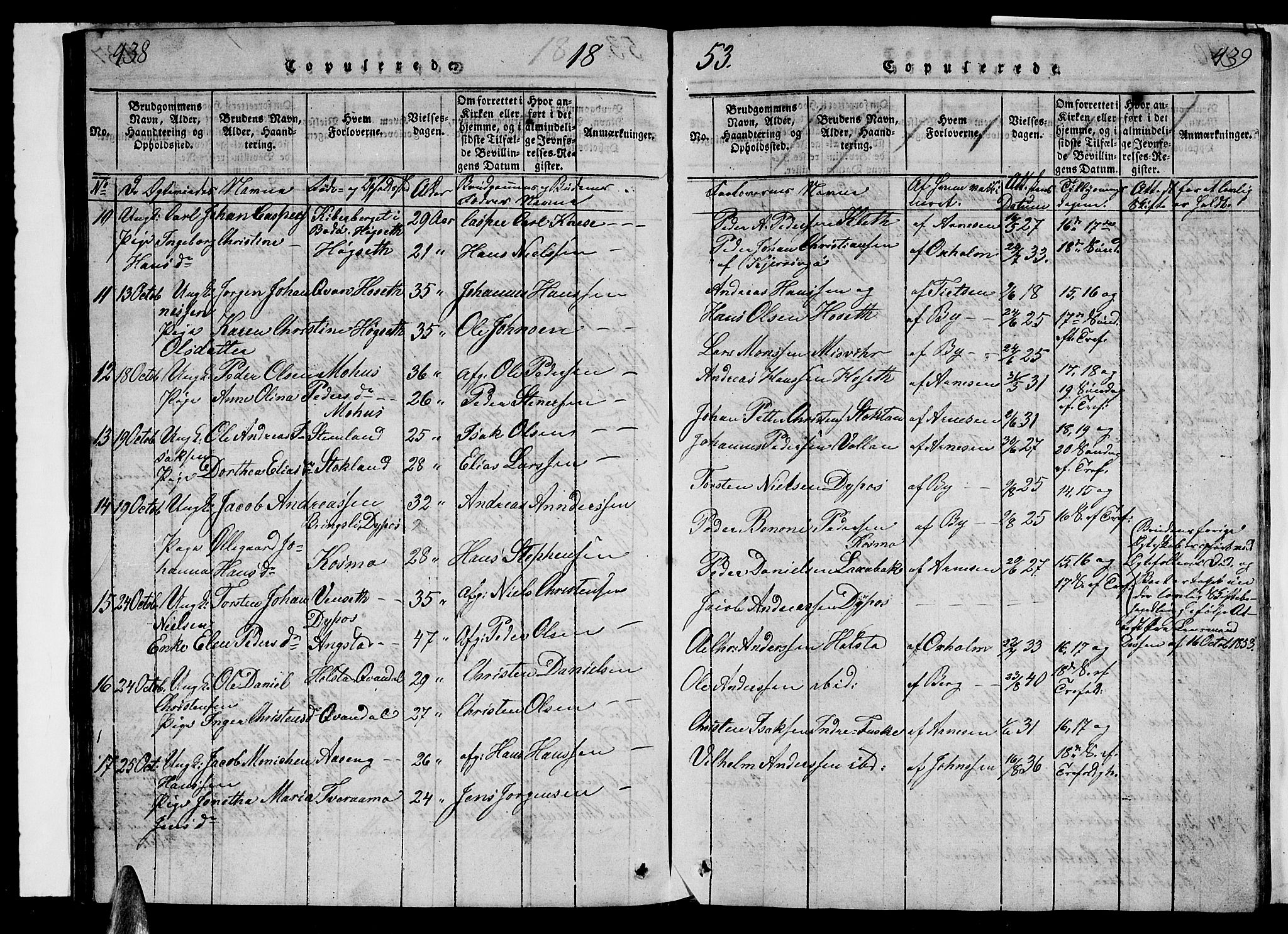 Ministerialprotokoller, klokkerbøker og fødselsregistre - Nordland, AV/SAT-A-1459/852/L0752: Klokkerbok nr. 852C03, 1840-1855, s. 438-439