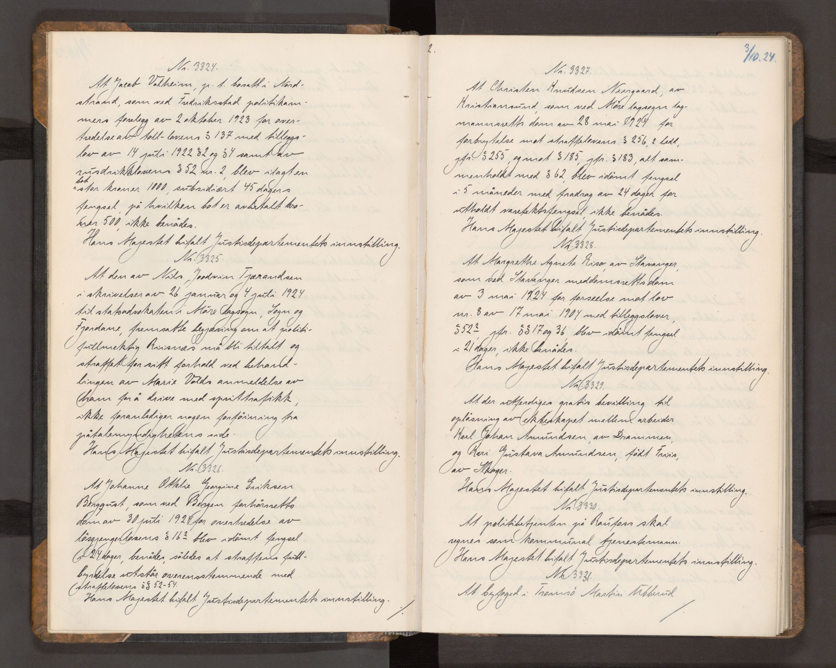 Statsrådssekretariatet, AV/RA-S-1001/A/Ac/L0077: Kgl. res. nr. 3316-3972, 4. kvartal, 1924
