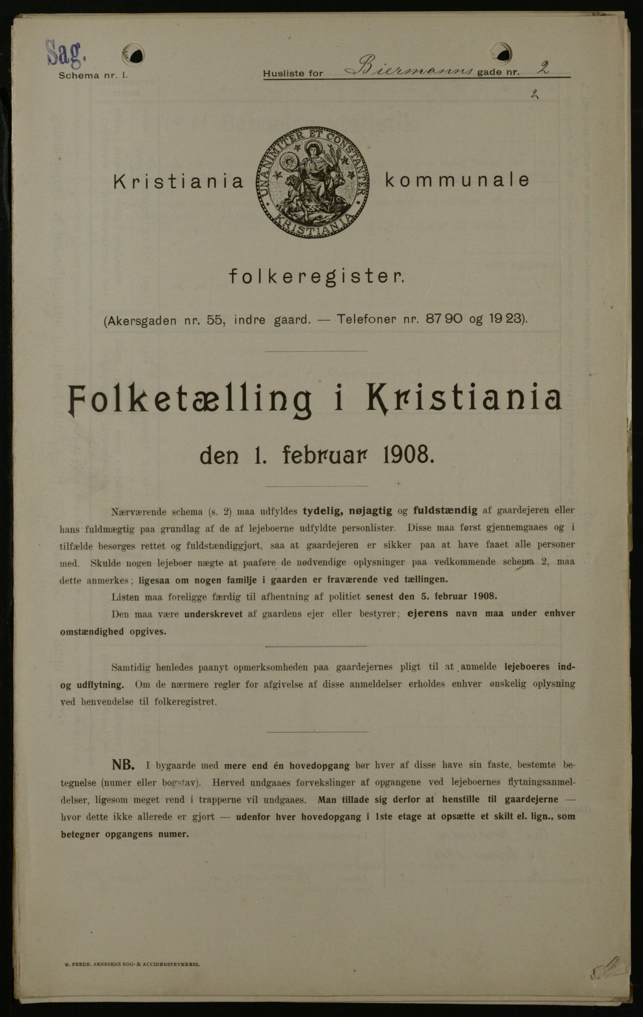 OBA, Kommunal folketelling 1.2.1908 for Kristiania kjøpstad, 1908, s. 4728