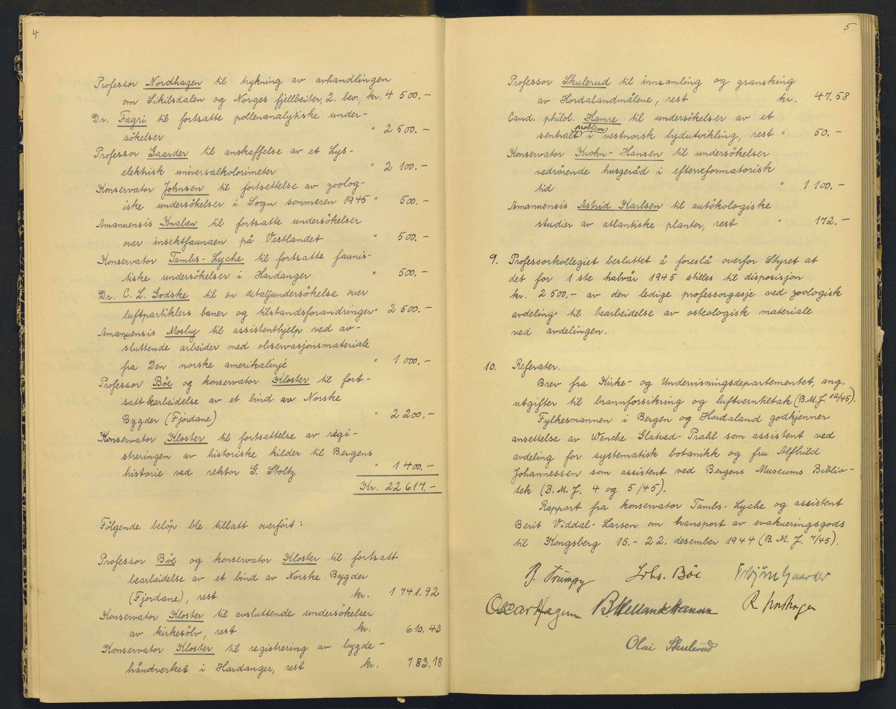 Bergens Museum, AV/SAB-A-17301/18/A/L0004: Professorkollegiets møtebok med register , 1945-1949, s. 4-5