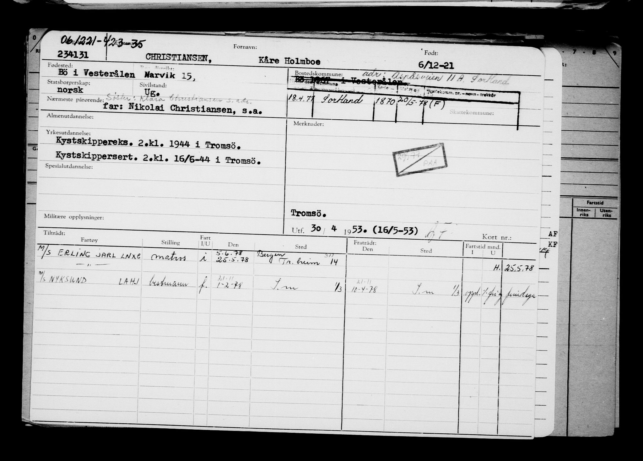 Direktoratet for sjømenn, AV/RA-S-3545/G/Gb/L0200: Hovedkort, 1921, s. 463