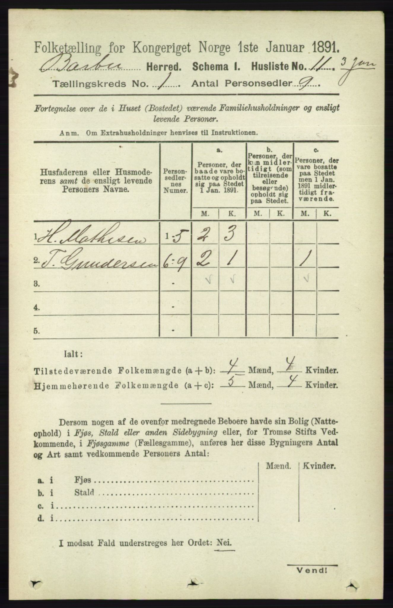 RA, Folketelling 1891 for 0990 Barbu herred, 1891, s. 42