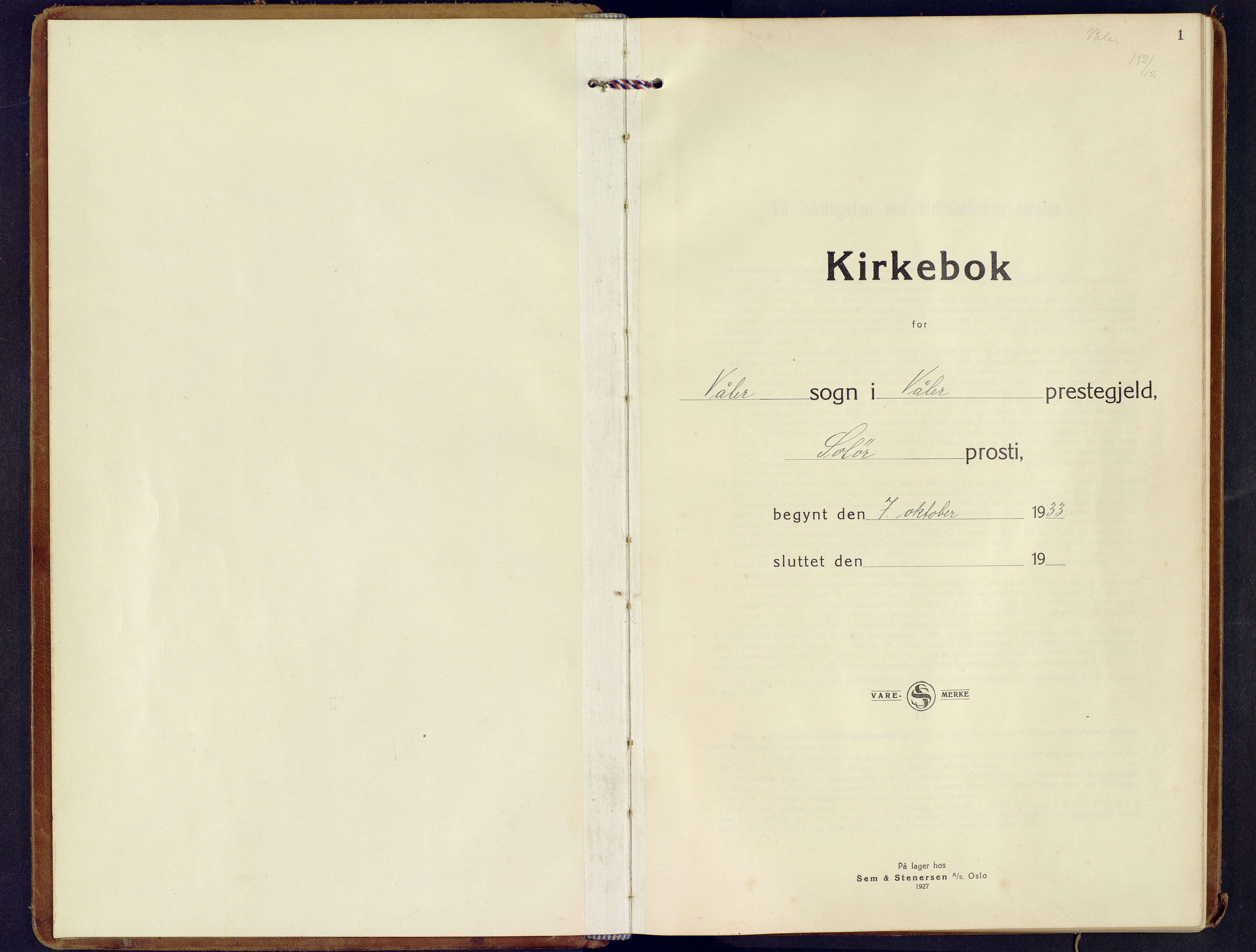 Våler prestekontor, Hedmark, AV/SAH-PREST-040/H/Ha/Haa/L0012: Ministerialbok nr. 12, 1933-1952, s. 1