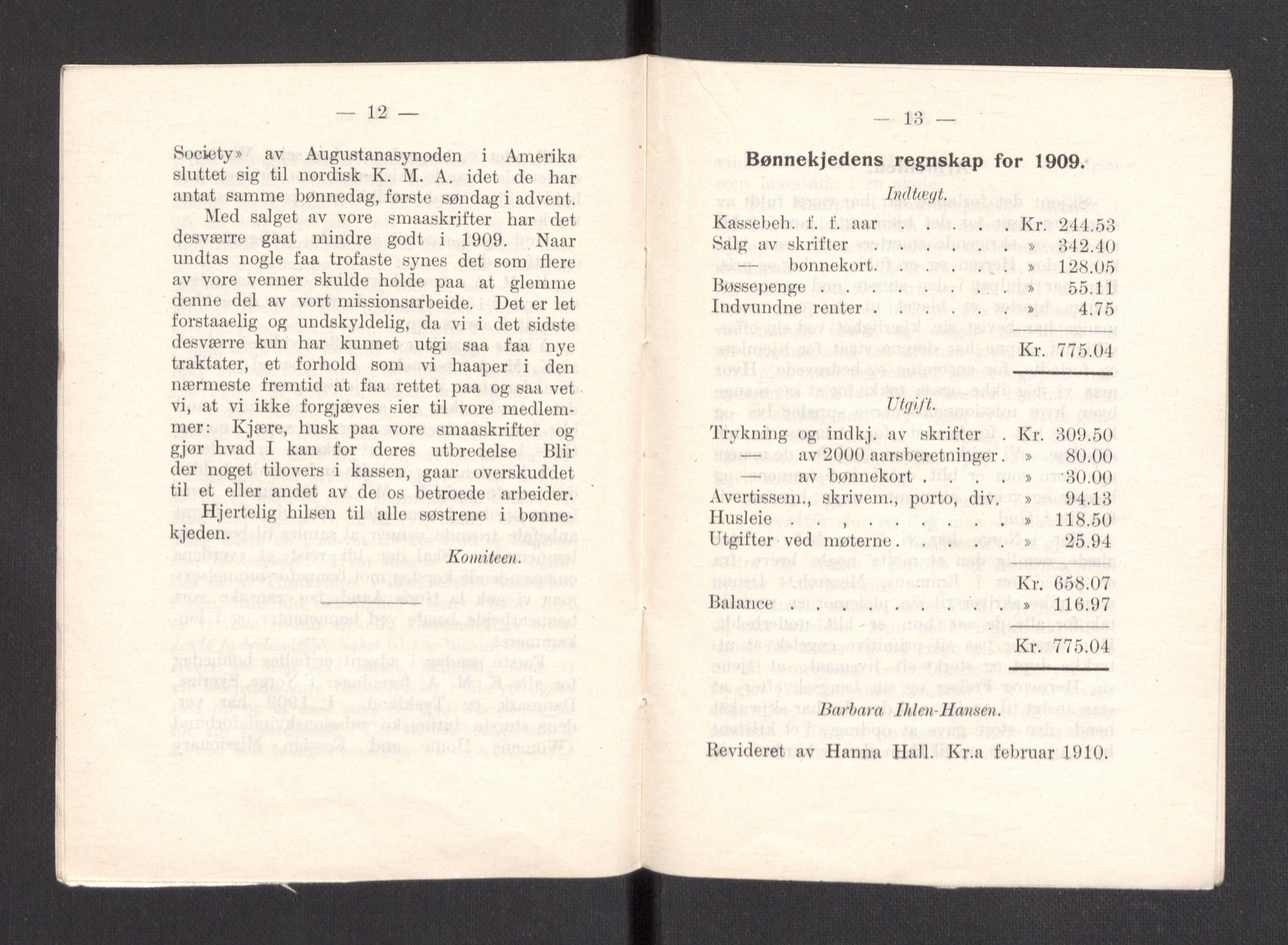 Kvinnelige Misjonsarbeidere, AV/RA-PA-0699/F/Fa/L0001/0007: -- / Årsmeldinger, trykte, 1906-1915