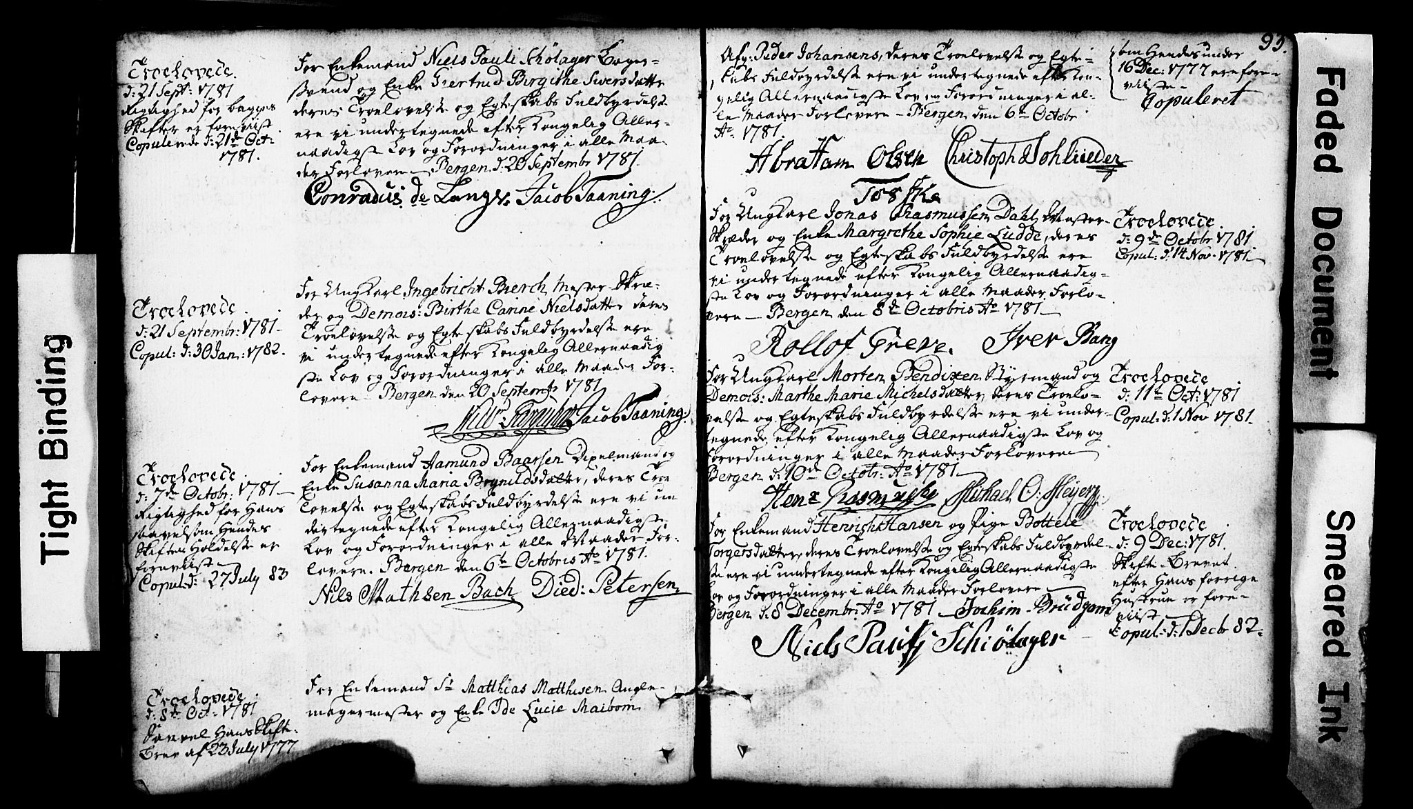 Domkirken sokneprestembete, SAB/A-74801: Forlovererklæringer nr. II.5.1, 1767-1792, s. 93