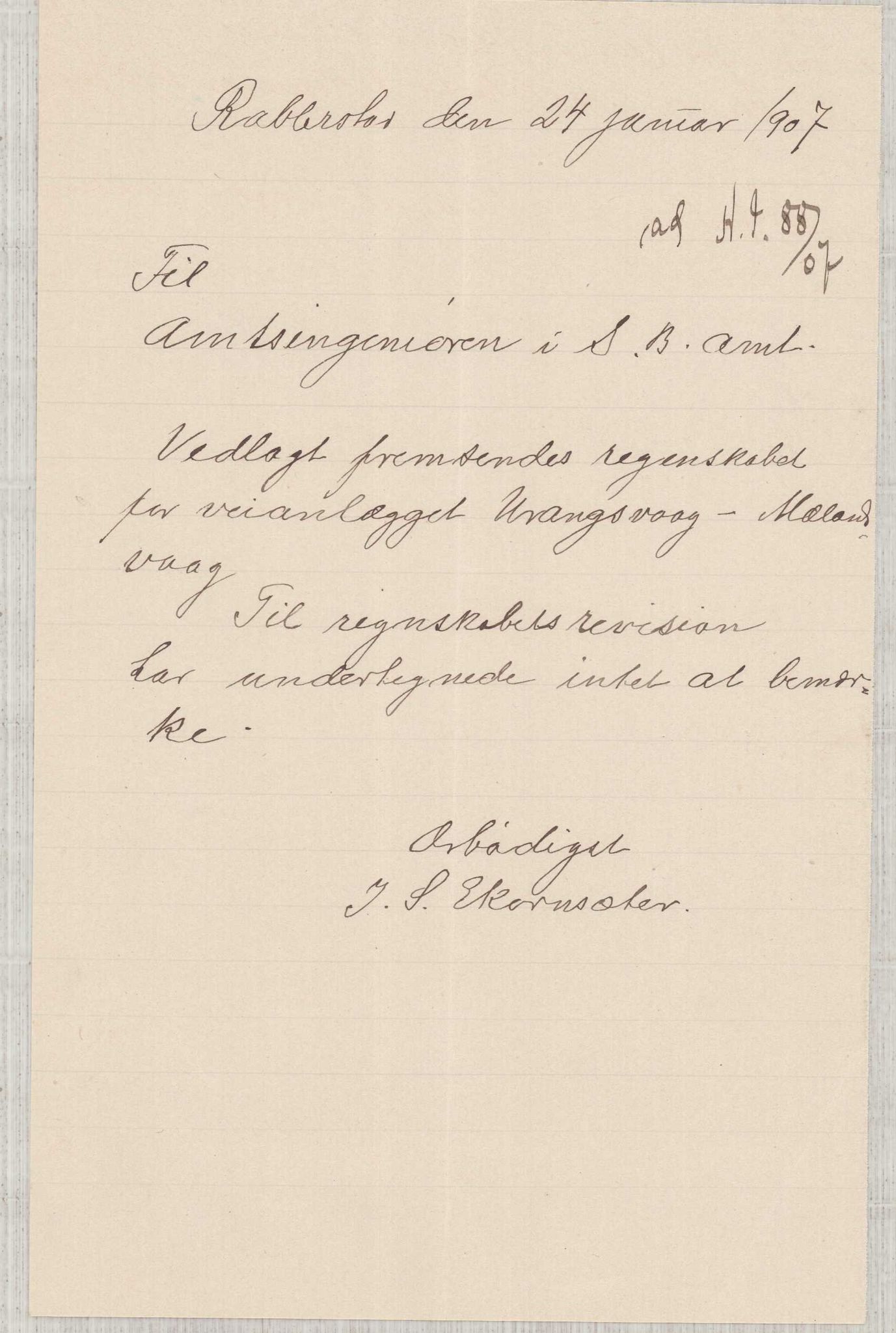 Finnaas kommune. Formannskapet, IKAH/1218a-021/E/Ea/L0002/0004: Rekneskap for veganlegg / Rekneskap for veganlegget Urangsvåg - Mælandsvåg, 1906, s. 38