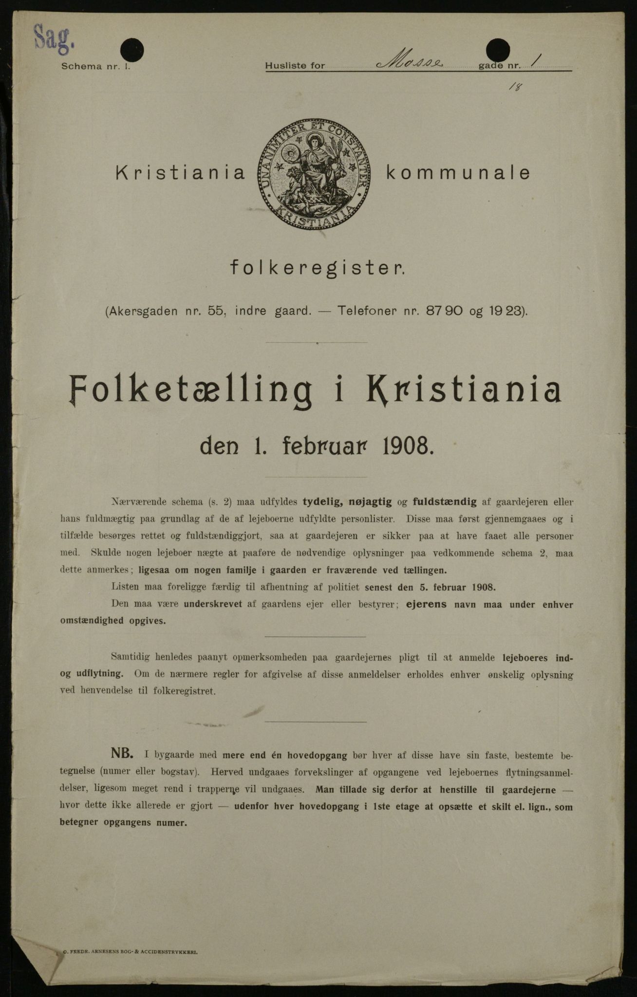OBA, Kommunal folketelling 1.2.1908 for Kristiania kjøpstad, 1908, s. 58845