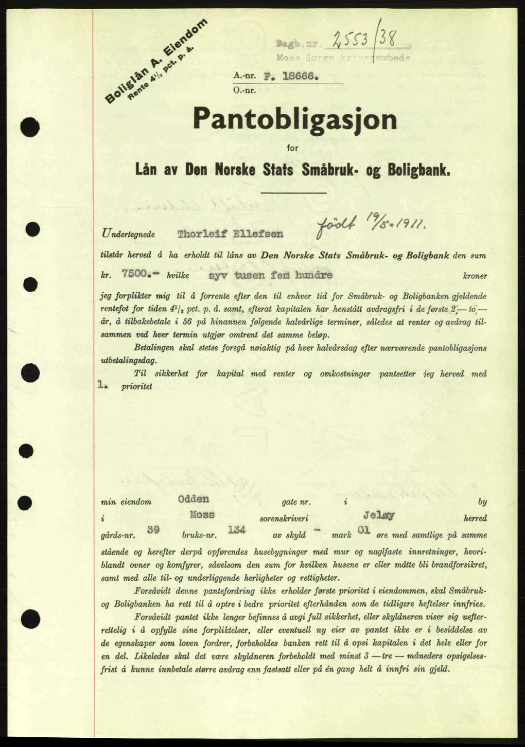 Moss sorenskriveri, SAO/A-10168: Pantebok nr. B6, 1938-1938, Dagboknr: 2553/1938