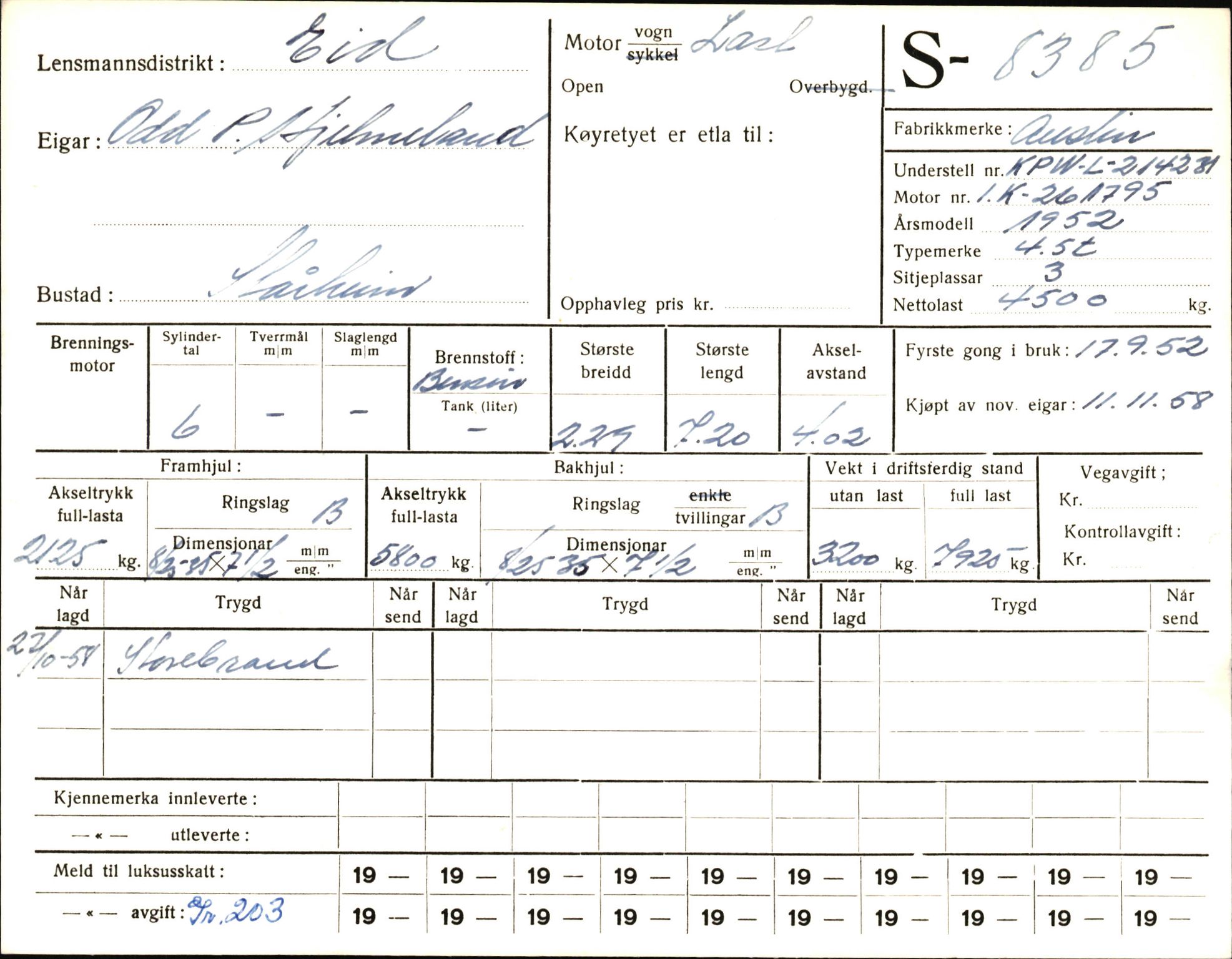 Statens vegvesen, Sogn og Fjordane vegkontor, AV/SAB-A-5301/4/F/L0006: Registerkort utmeldte Fjordane S8300-9500, 1930-1961, s. 136