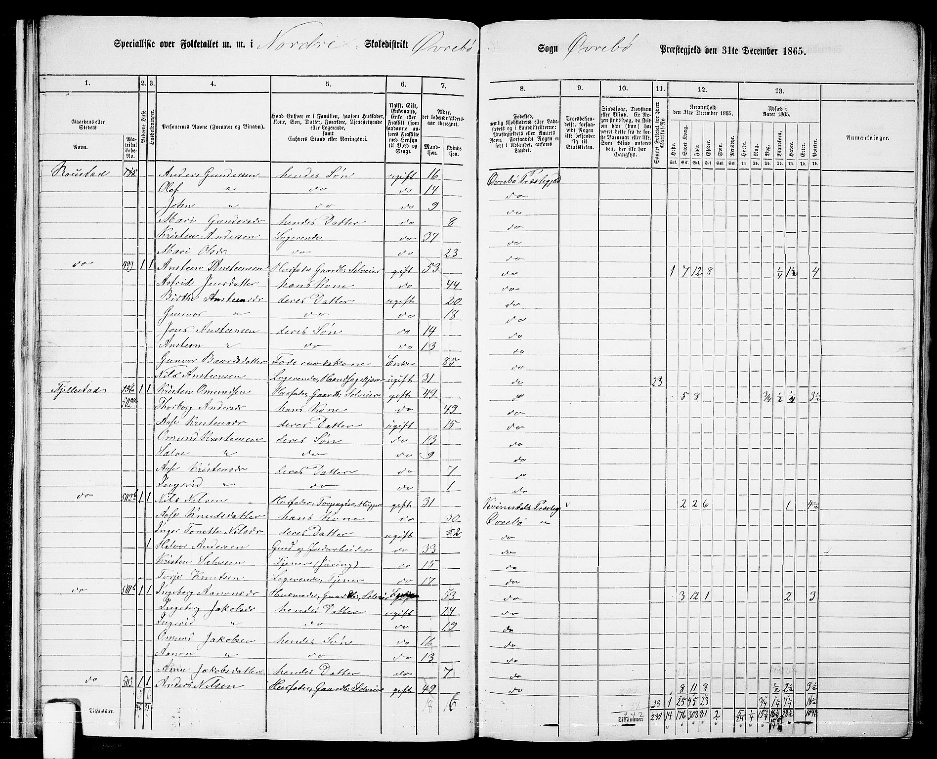 RA, Folketelling 1865 for 1016P Øvrebø prestegjeld, 1865, s. 21