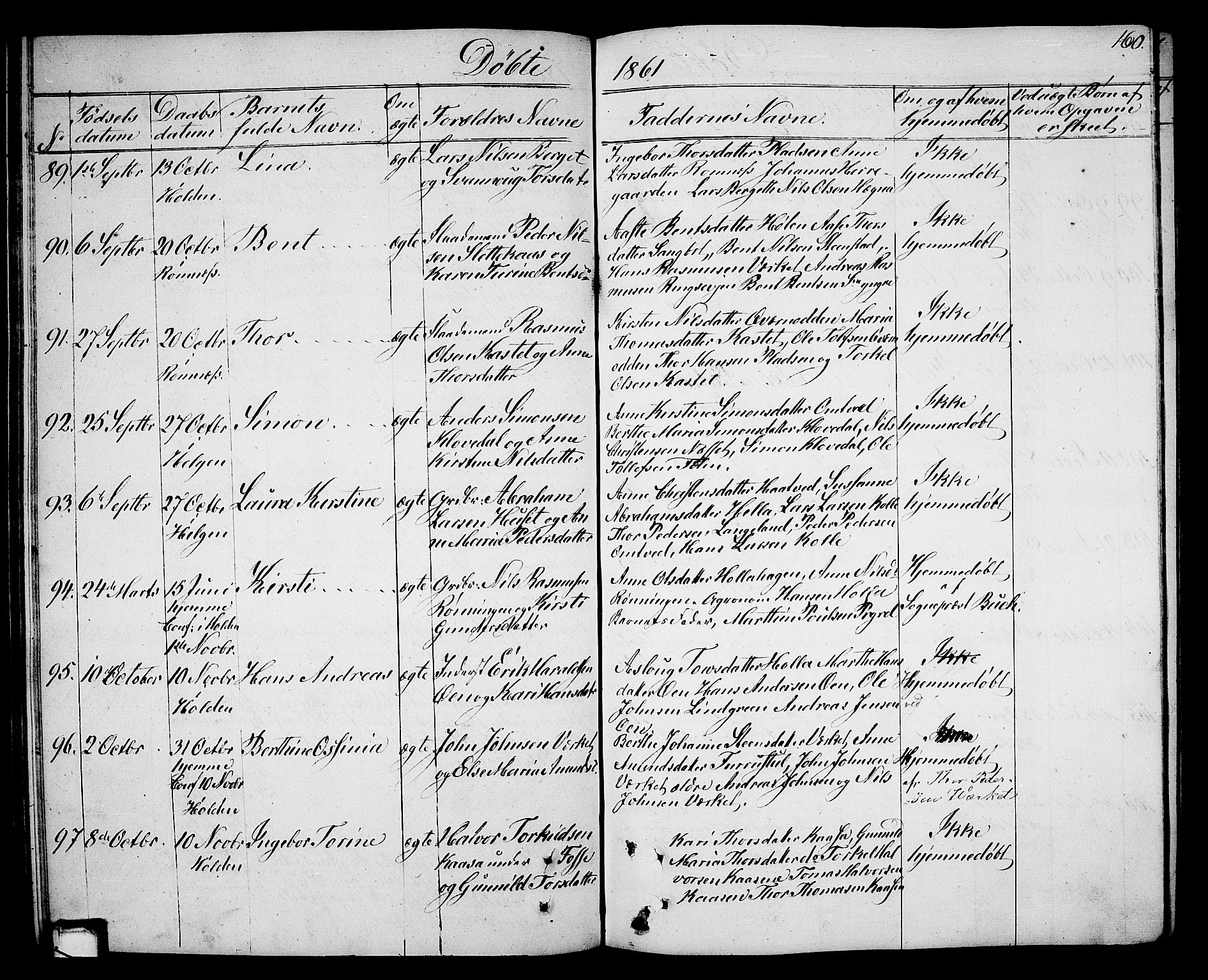 Holla kirkebøker, AV/SAKO-A-272/G/Ga/L0003: Klokkerbok nr. I 3, 1849-1866, s. 160