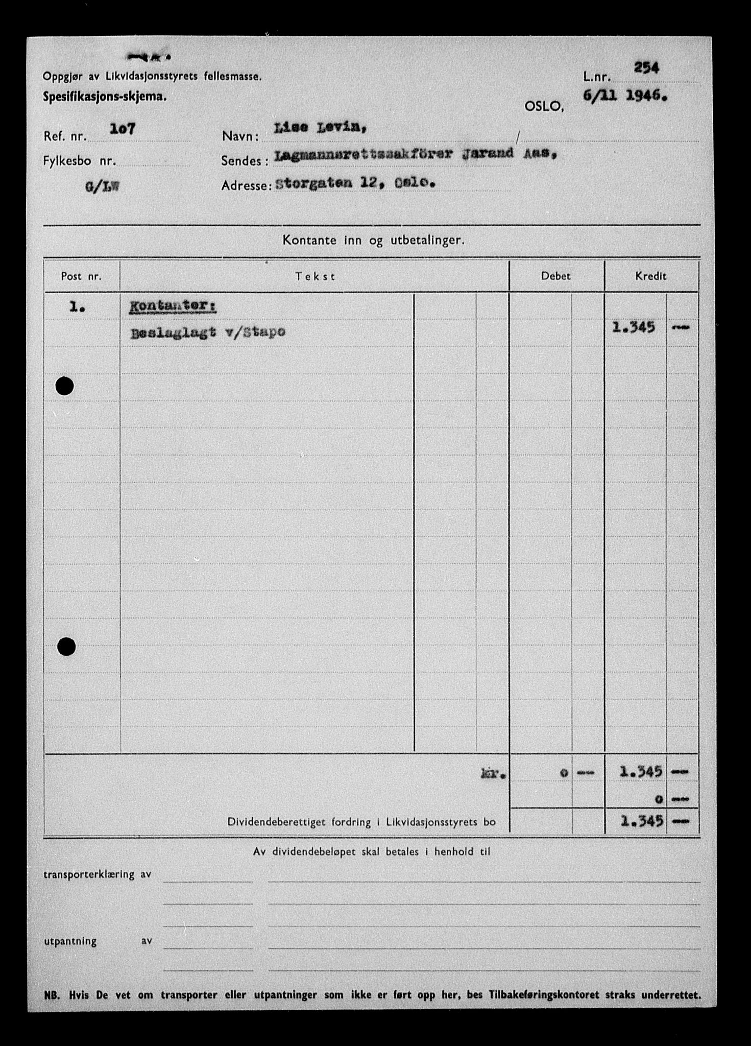 Justisdepartementet, Tilbakeføringskontoret for inndratte formuer, AV/RA-S-1564/H/Hc/Hcc/L0957: --, 1945-1947, s. 364