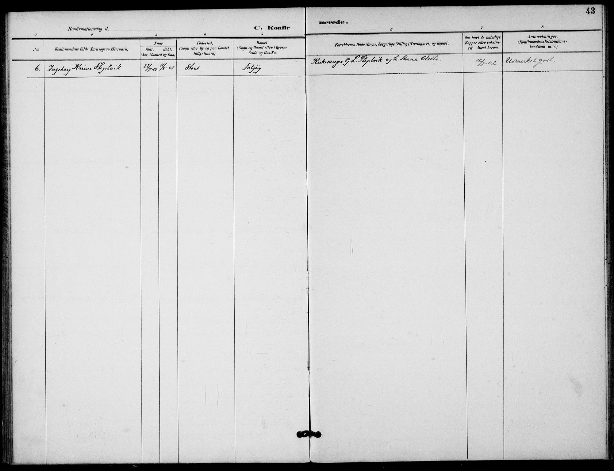 Finnøy sokneprestkontor, AV/SAST-A-101825/H/Ha/Haa/L0012: Ministerialbok nr. A 12, 1889-1917, s. 43