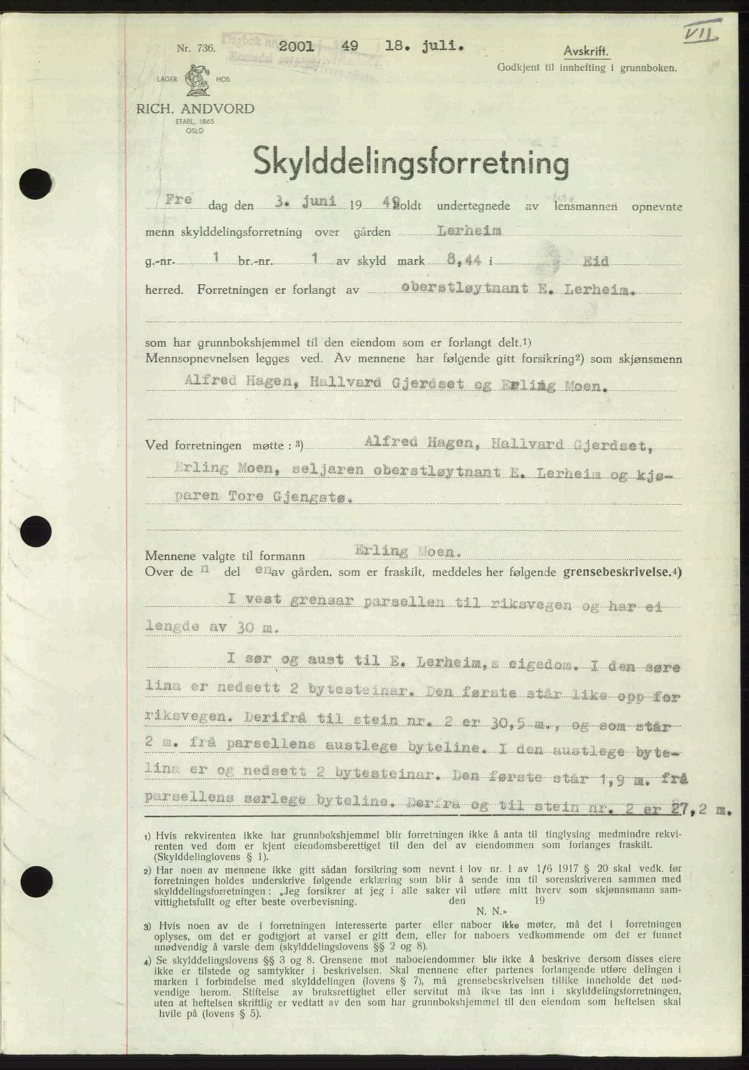 Romsdal sorenskriveri, SAT/A-4149/1/2/2C: Pantebok nr. A30, 1949-1949, Dagboknr: 2001/1949