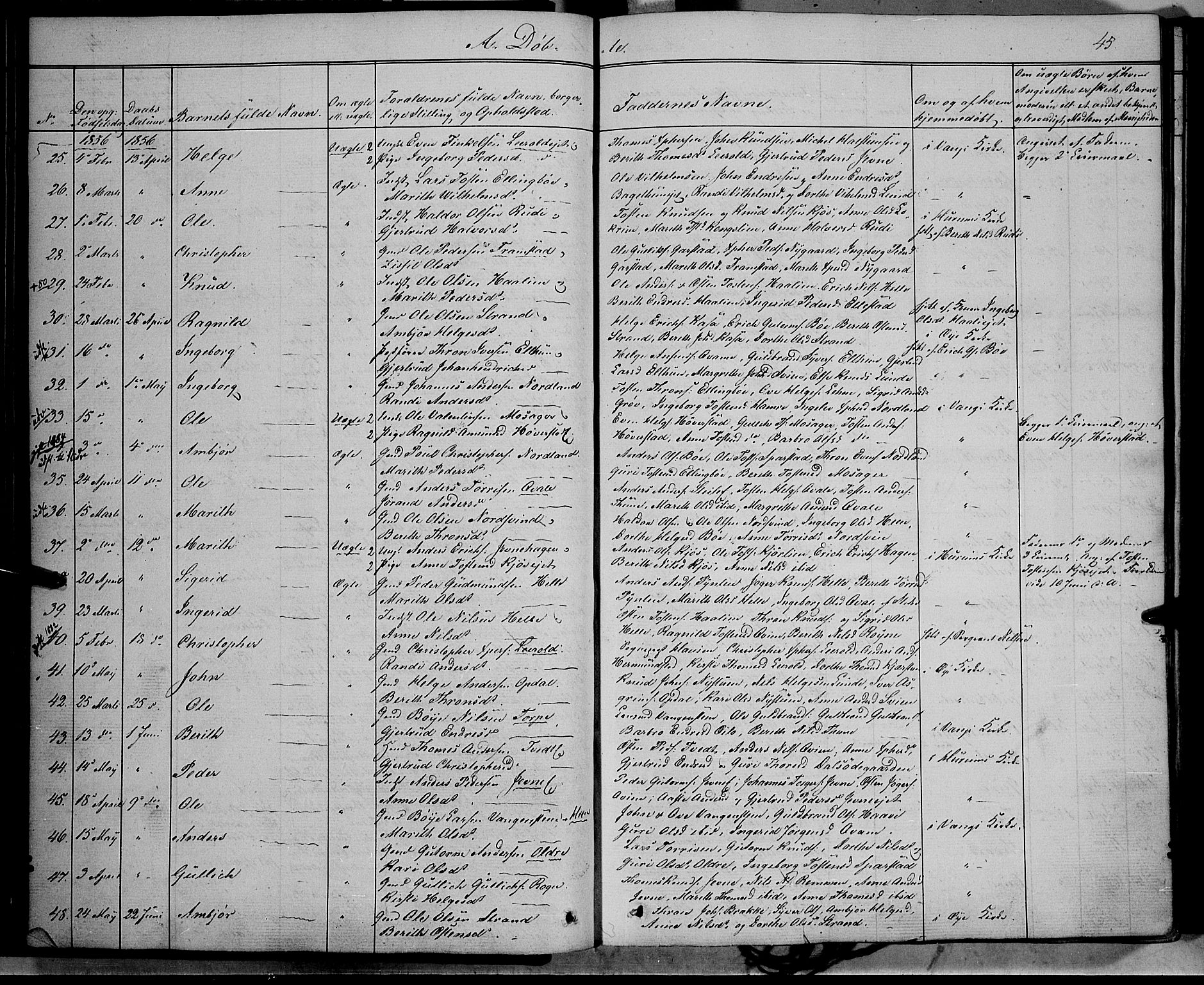 Vang prestekontor, Valdres, AV/SAH-PREST-140/H/Ha/L0006: Ministerialbok nr. 6, 1846-1864, s. 45