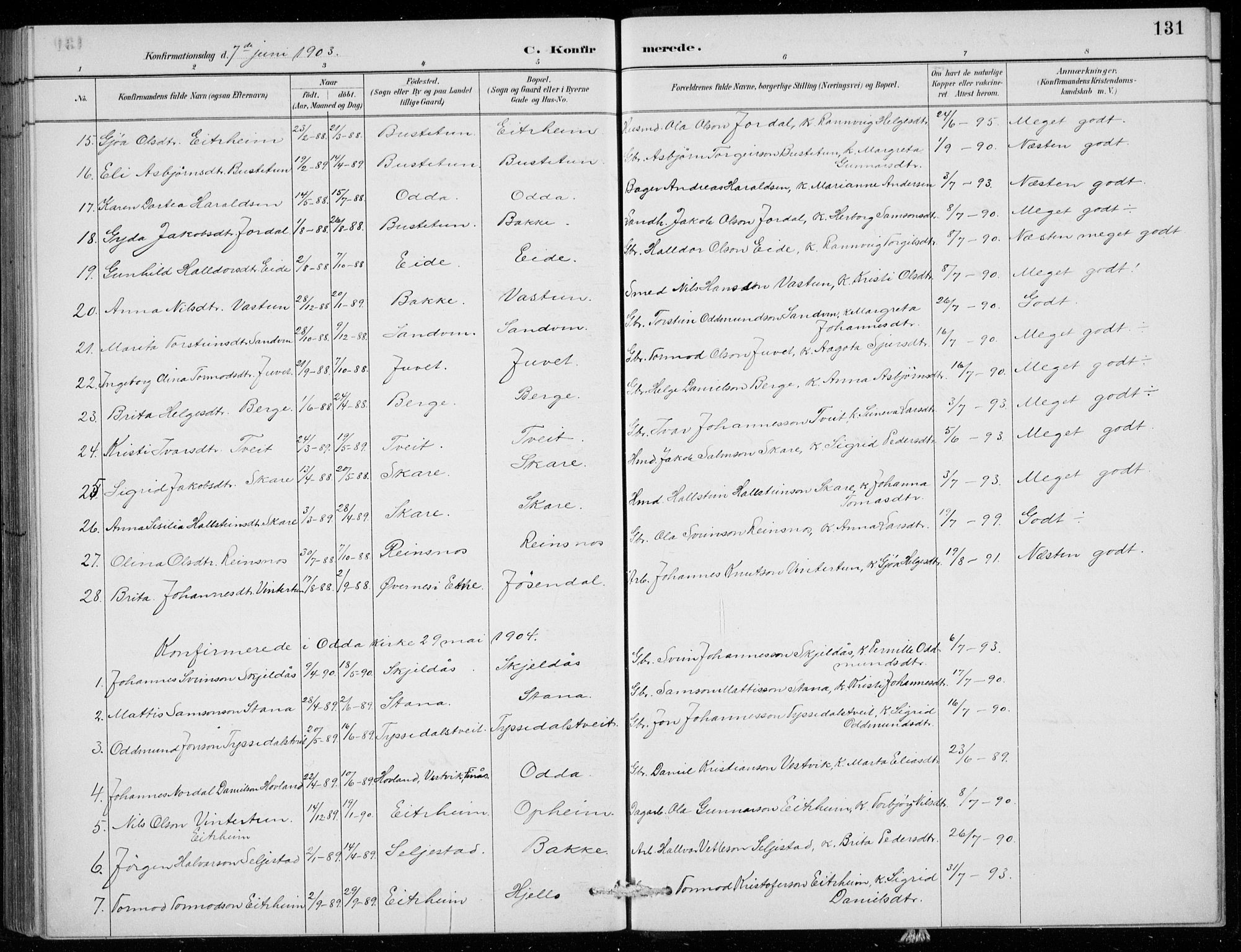 Odda Sokneprestembete, AV/SAB-A-77201/H/Hab: Klokkerbok nr. B  1, 1887-1909, s. 131