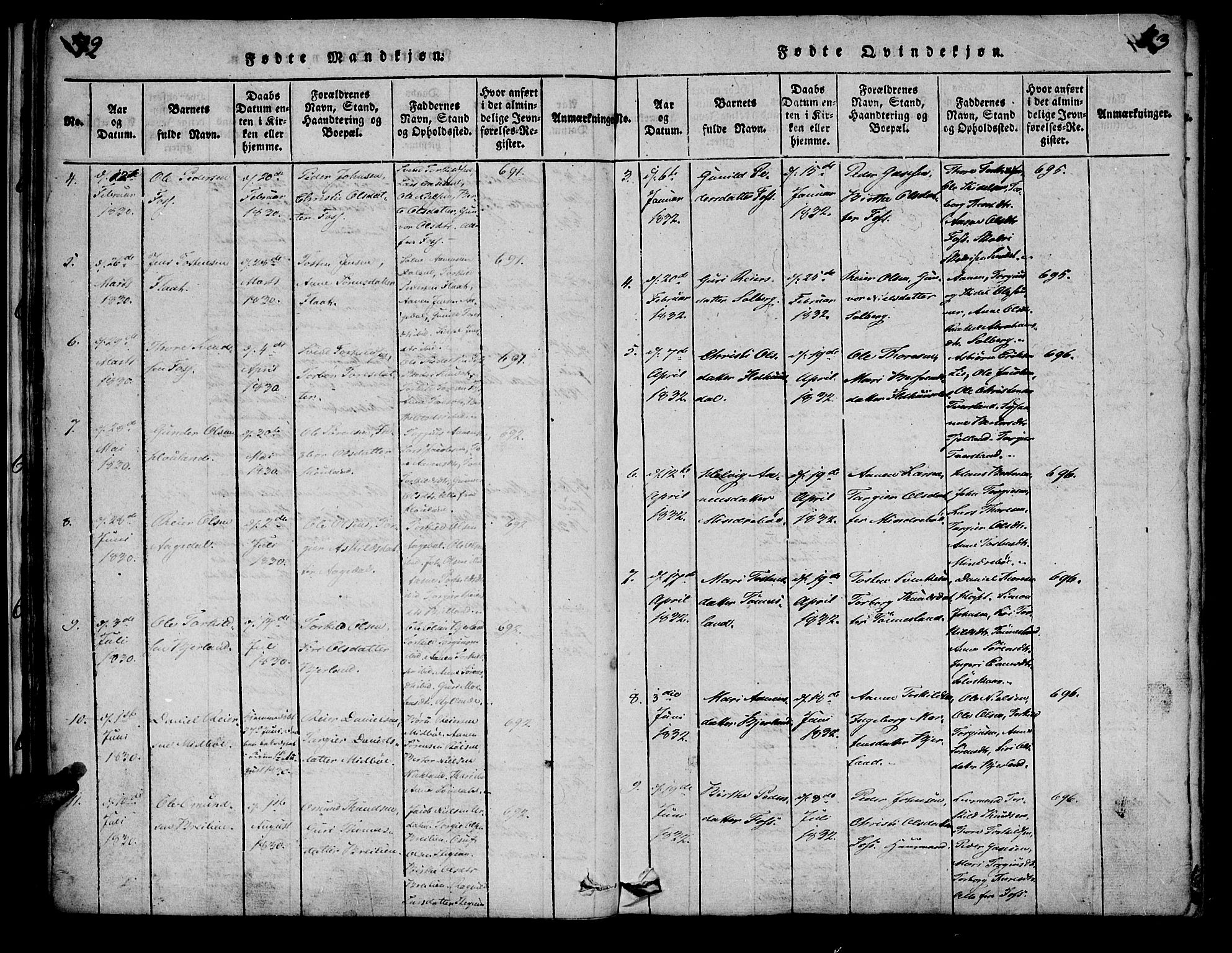 Bjelland sokneprestkontor, AV/SAK-1111-0005/F/Fa/Faa/L0002: Ministerialbok nr. A 2, 1816-1866, s. 72-73