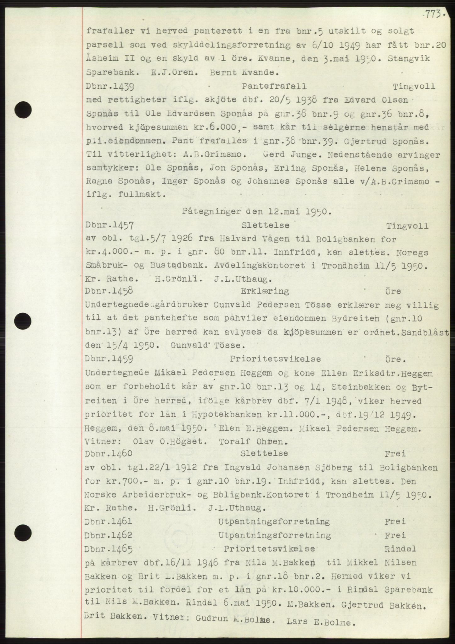 Nordmøre sorenskriveri, SAT/A-4132/1/2/2Ca: Pantebok nr. C82b, 1946-1951, Dagboknr: 1439/1950