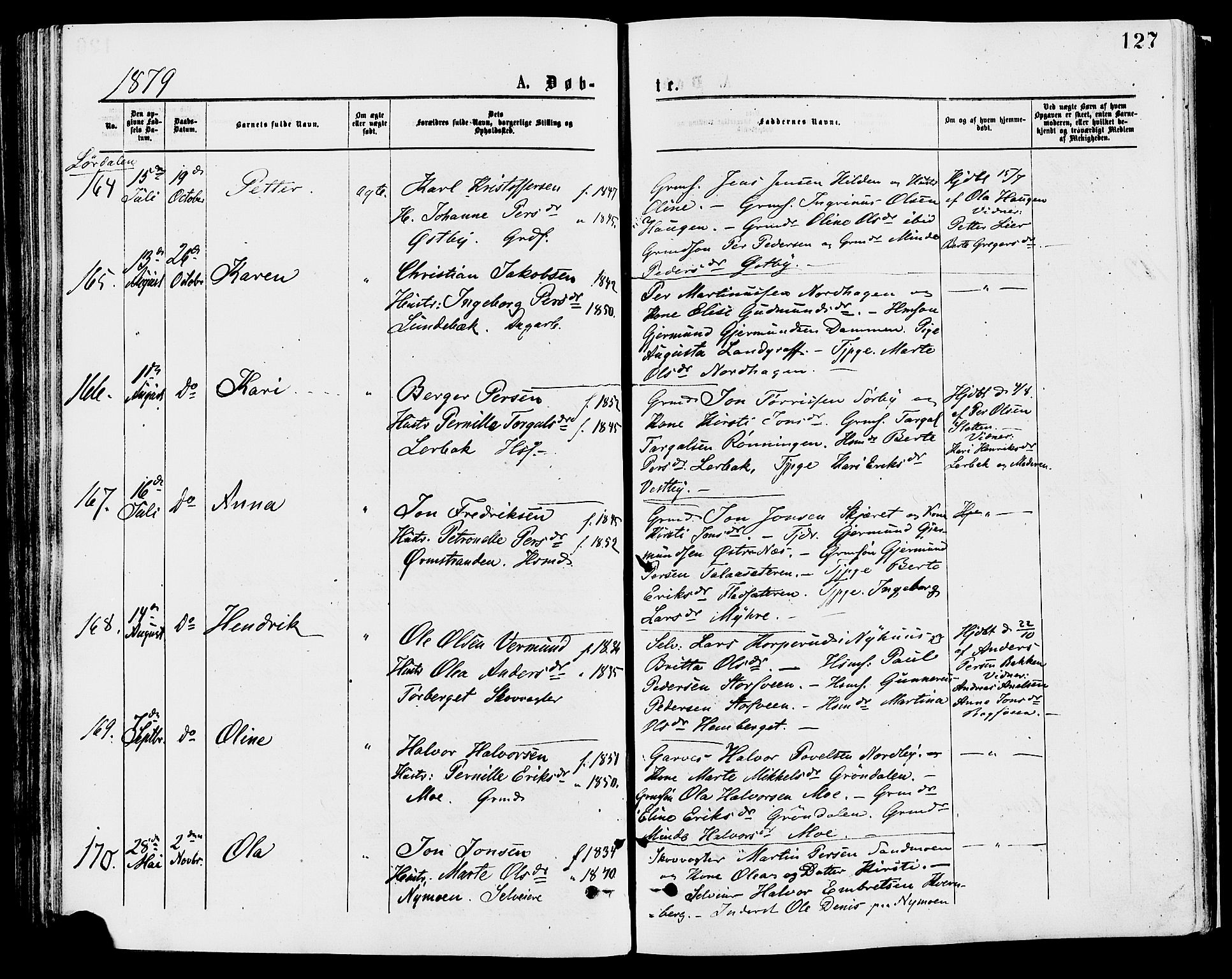 Trysil prestekontor, AV/SAH-PREST-046/H/Ha/Haa/L0007: Ministerialbok nr. 7, 1874-1880, s. 127