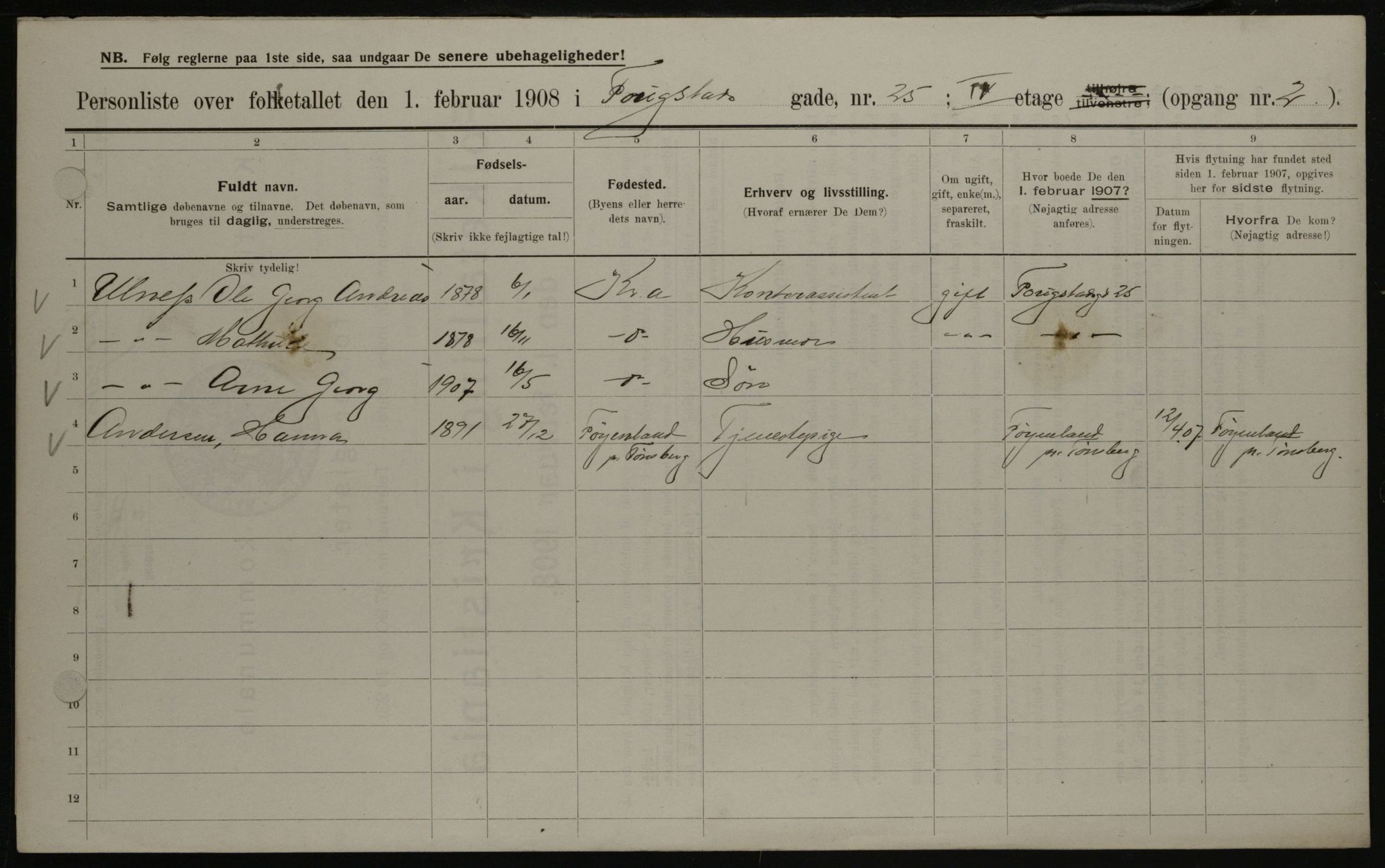 OBA, Kommunal folketelling 1.2.1908 for Kristiania kjøpstad, 1908, s. 22985