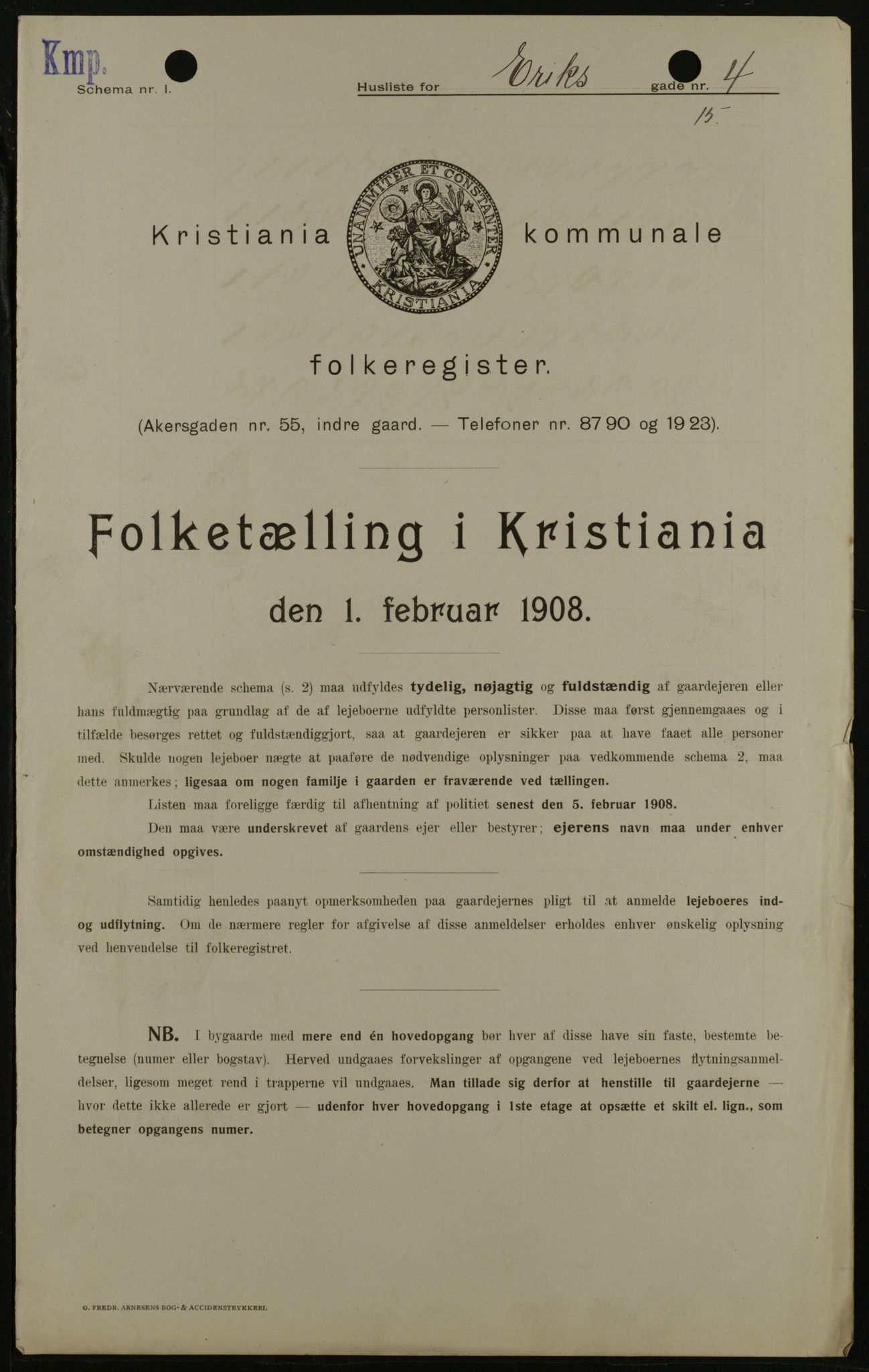 OBA, Kommunal folketelling 1.2.1908 for Kristiania kjøpstad, 1908, s. 17992