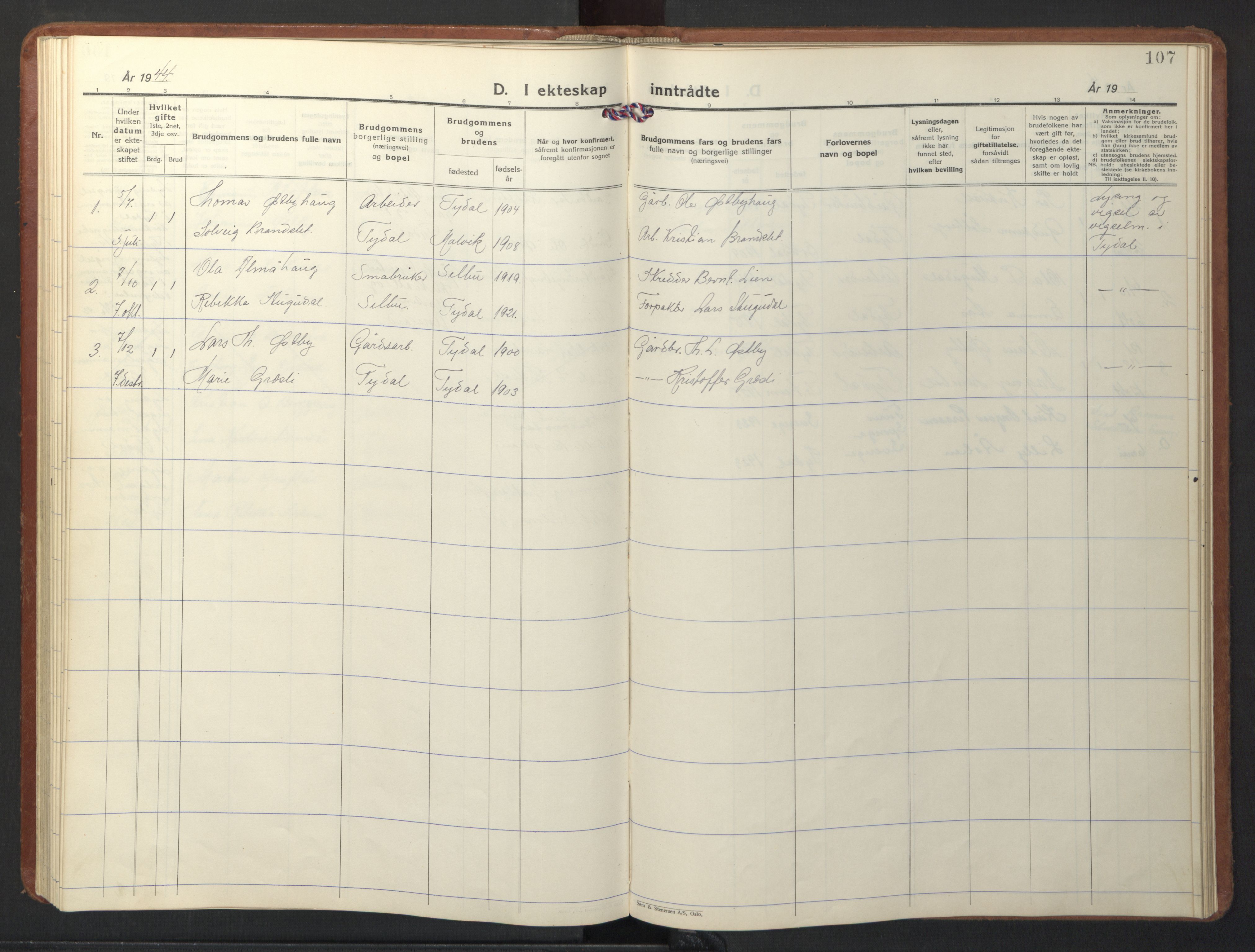 Ministerialprotokoller, klokkerbøker og fødselsregistre - Sør-Trøndelag, SAT/A-1456/698/L1169: Klokkerbok nr. 698C06, 1930-1949, s. 107