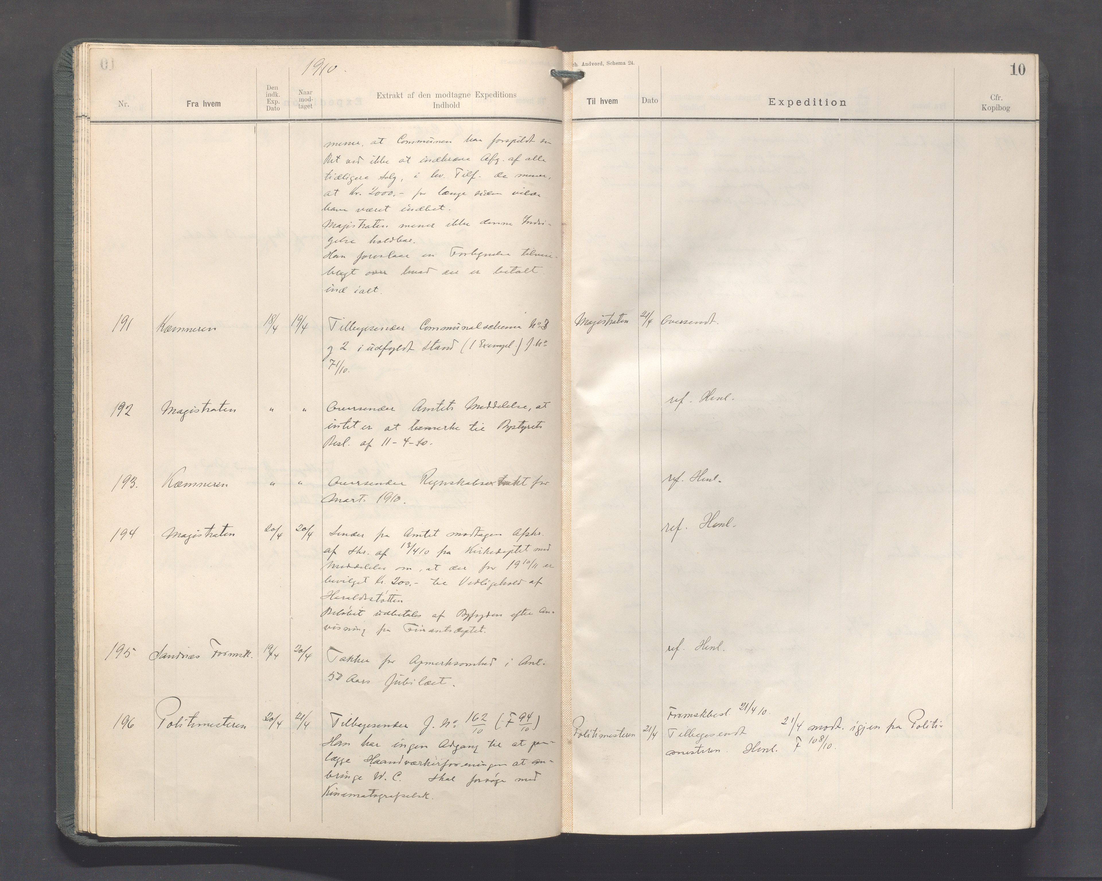 Haugesund kommune - Formannskapet, IKAR/X-0001/C/L0004: Journal, 1910-1912, s. 10