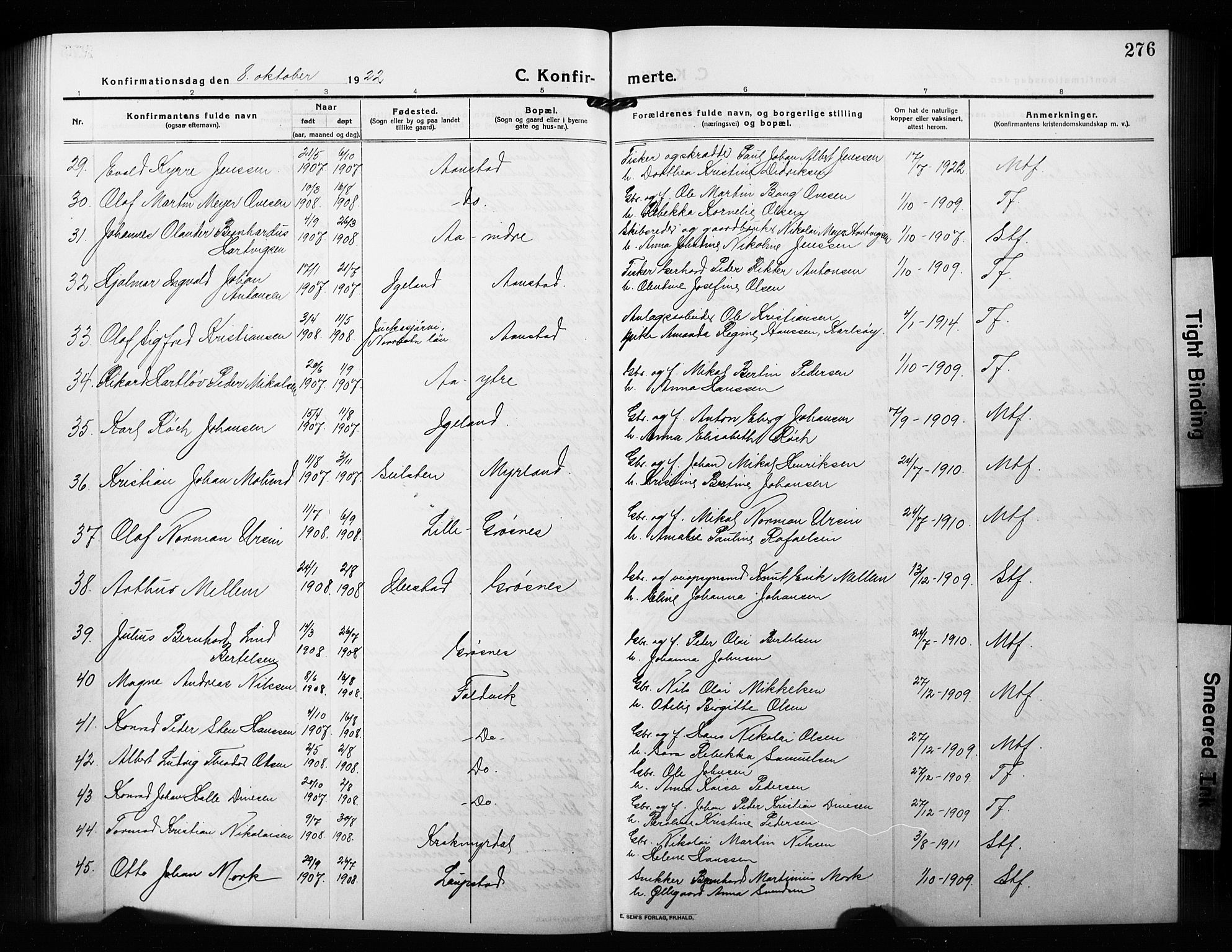 Ibestad sokneprestembete, AV/SATØ-S-0077/H/Ha/Hab/L0010klokker: Klokkerbok nr. 10, 1915-1929, s. 276