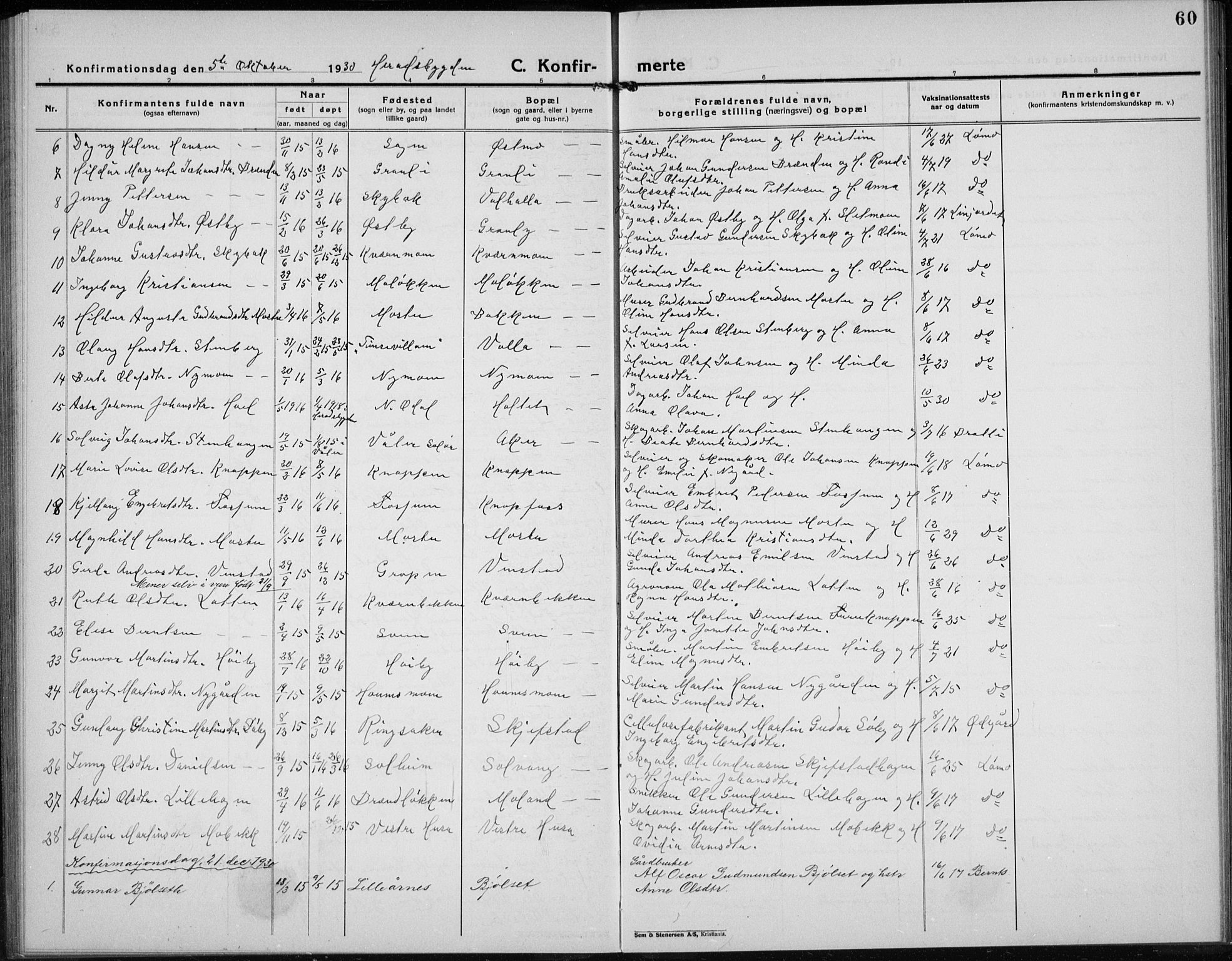 Elverum prestekontor, AV/SAH-PREST-044/H/Ha/Hab/L0032: Klokkerbok nr. 32, 1922-1936, s. 60