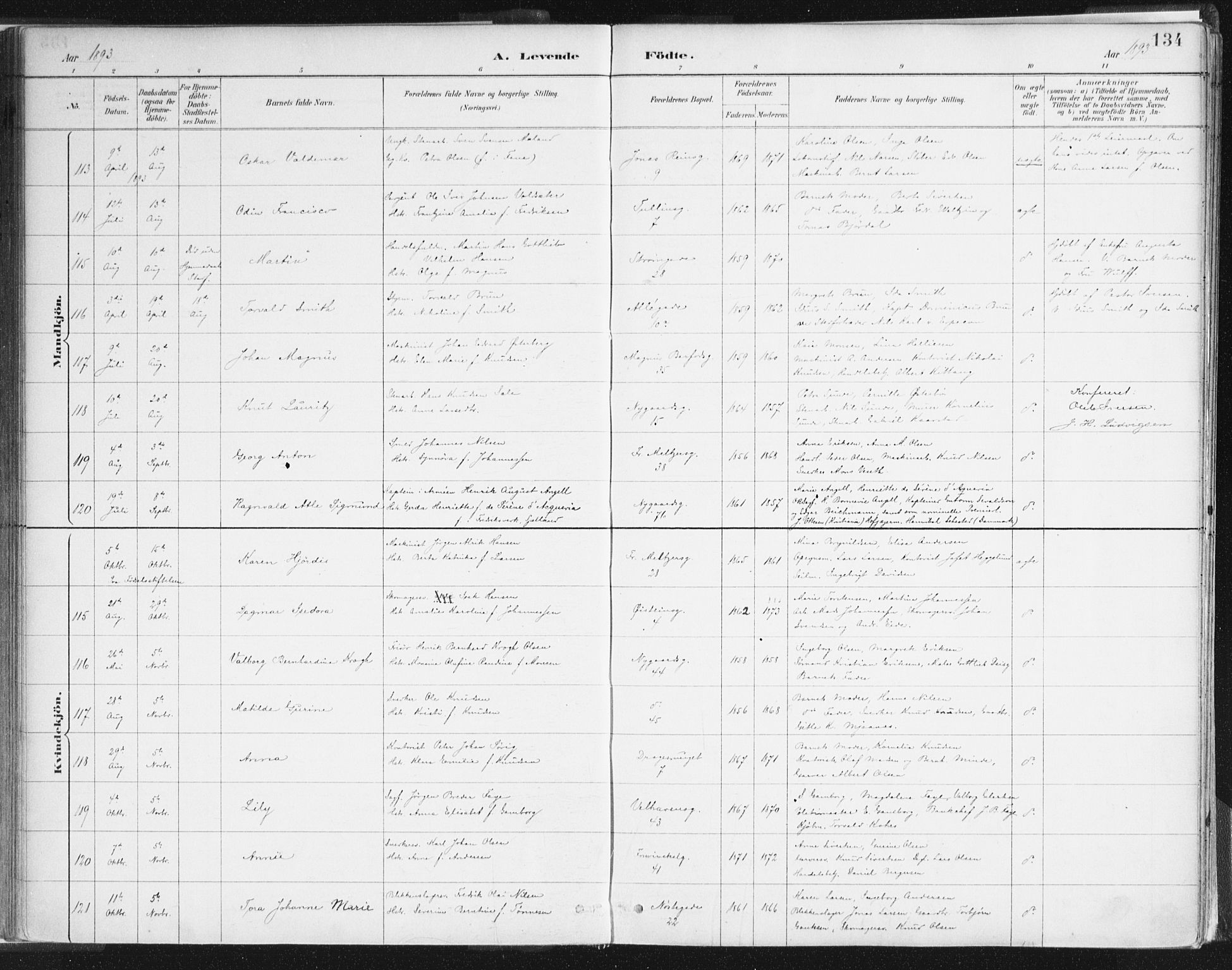 Johanneskirken sokneprestembete, AV/SAB-A-76001/H/Haa/L0001: Ministerialbok nr. A 1, 1885-1900, s. 134