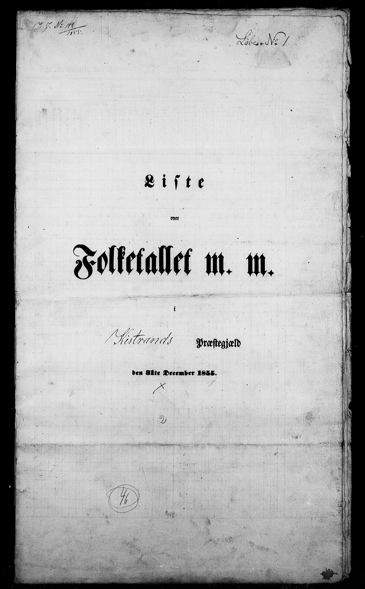, Folketelling 1855 for 2020P Kistrand prestegjeld, 1855, s. 2