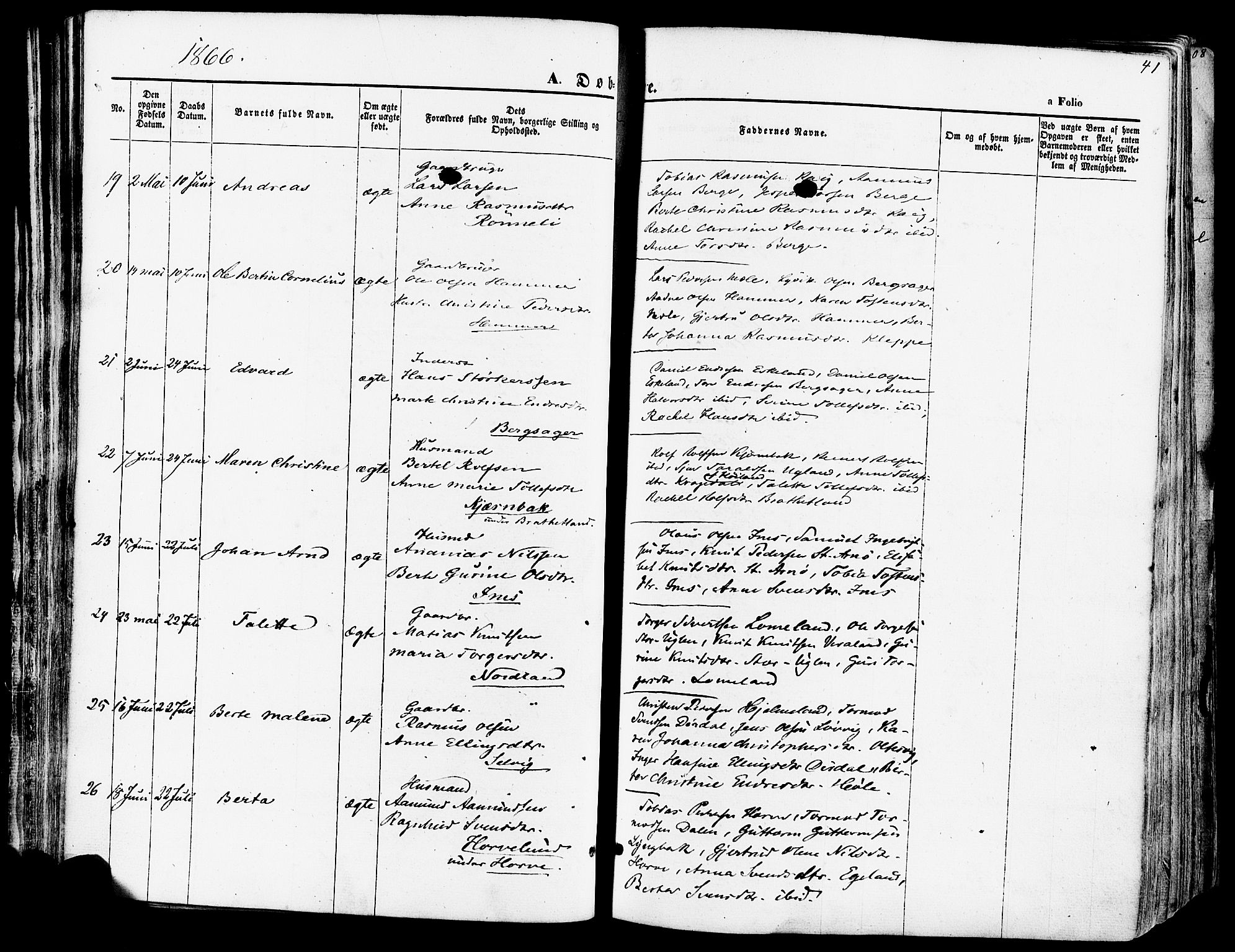 Høgsfjord sokneprestkontor, AV/SAST-A-101624/H/Ha/Haa/L0002: Ministerialbok nr. A 2, 1855-1885, s. 41