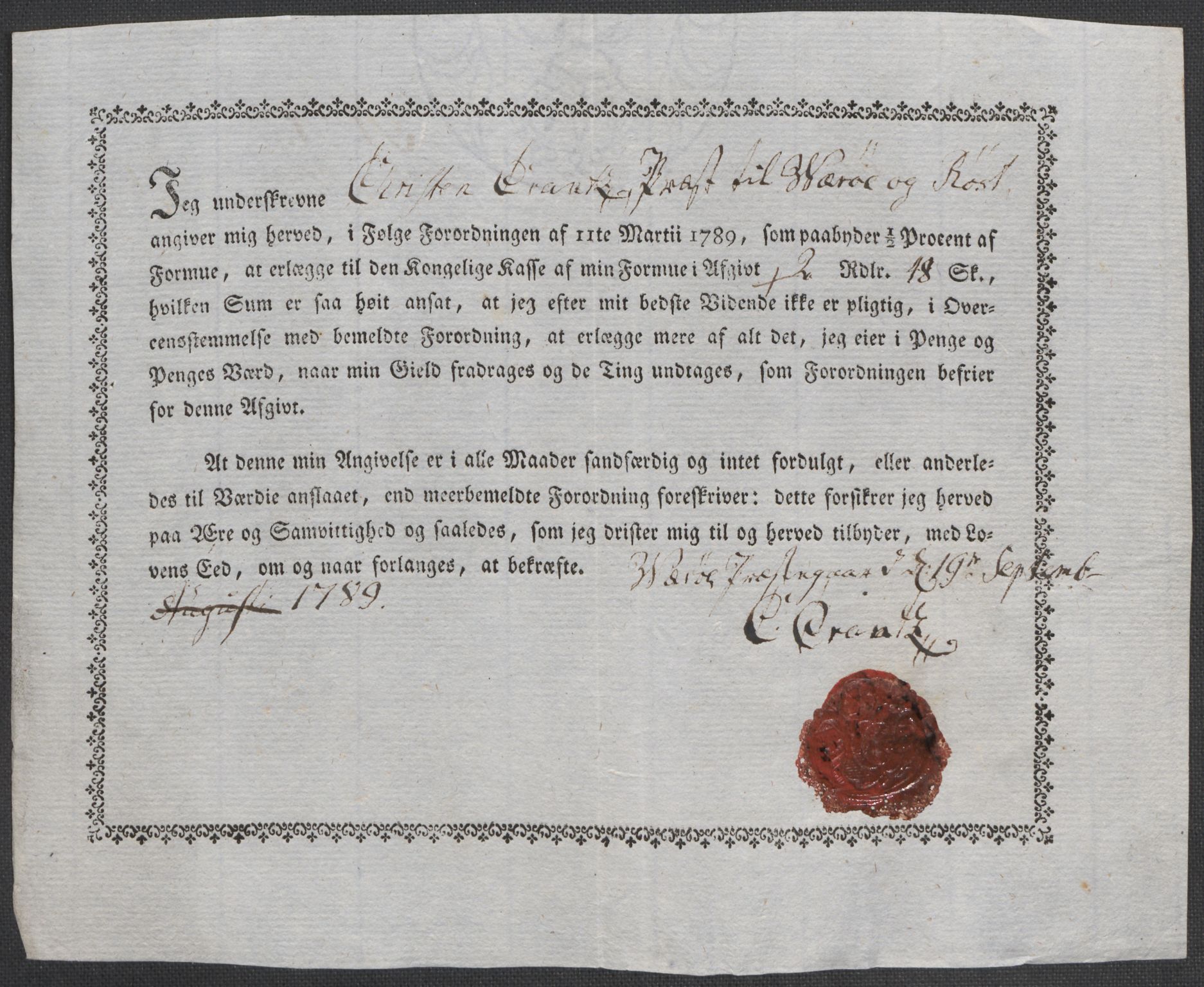 Rentekammeret inntil 1814, Reviderte regnskaper, Mindre regnskaper, AV/RA-EA-4068/Rf/Rfe/L0055: Vesterålen, Andenes og Lofoten fogderi, 1789, s. 48