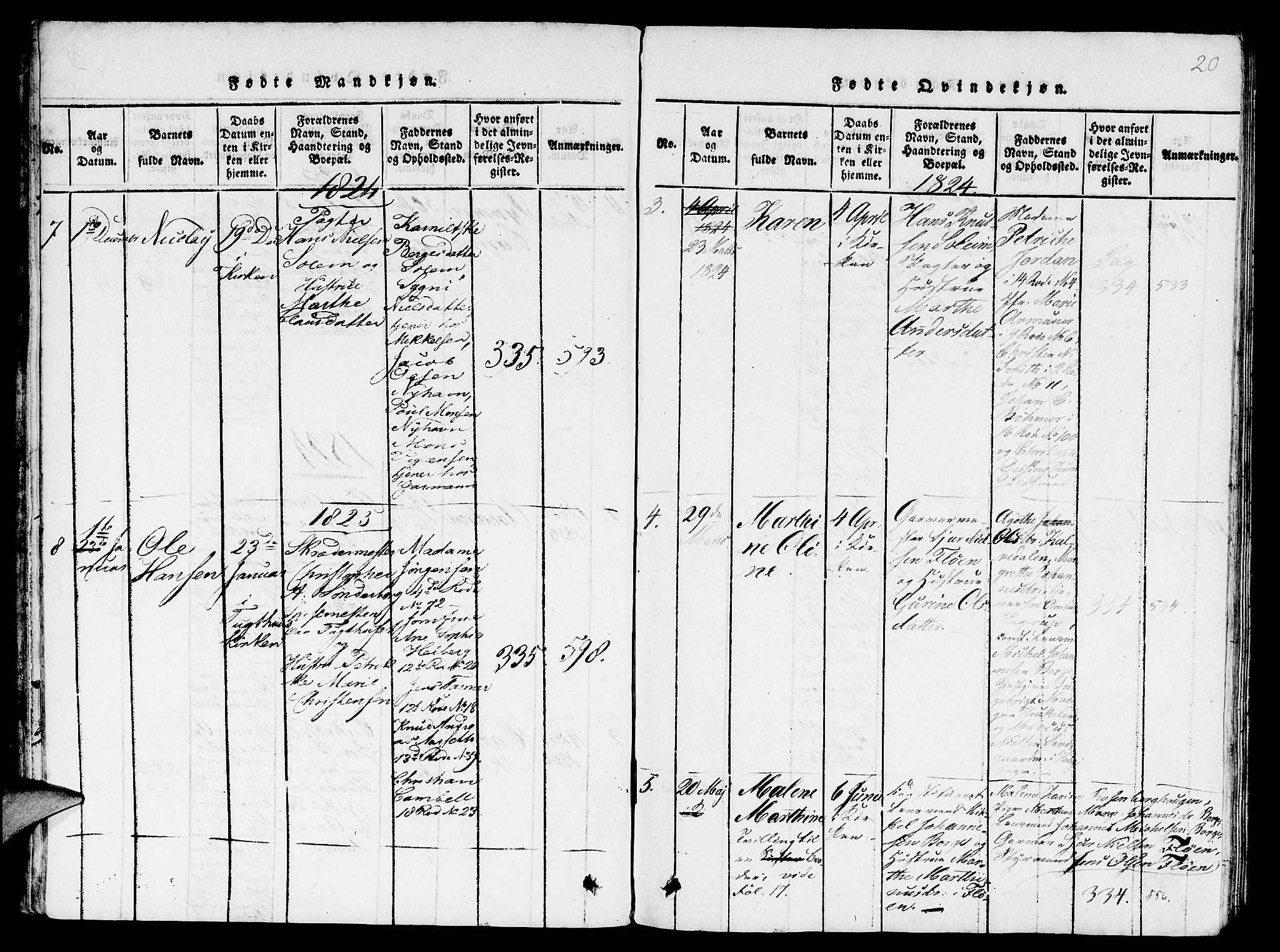 St. Jørgens hospital og Årstad sokneprestembete, AV/SAB-A-99934: Klokkerbok nr. A 1, 1816-1843, s. 20