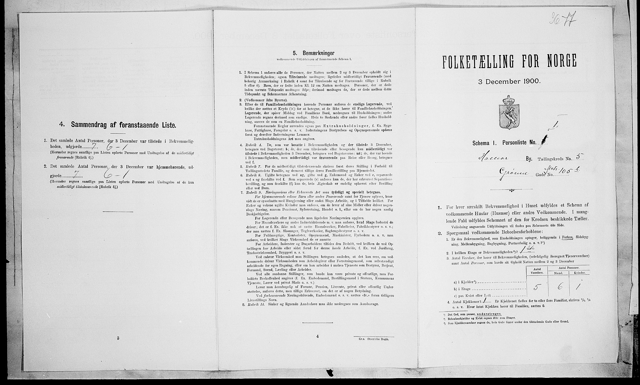 SAH, Folketelling 1900 for 0401 Hamar kjøpstad, 1900, s. 1379