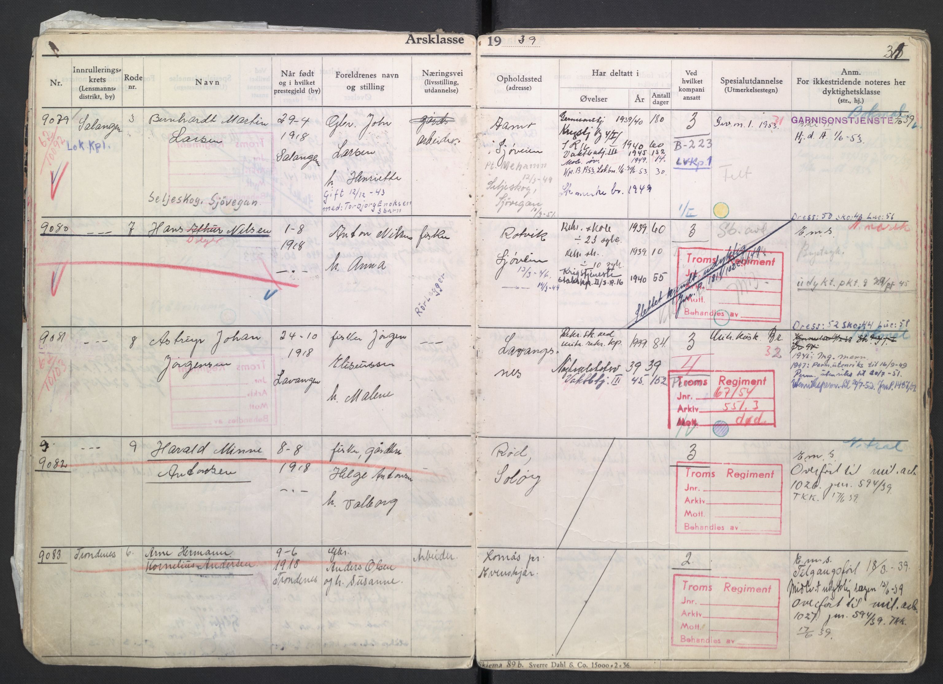 Forsvaret, Troms infanteriregiment nr. 16, AV/RA-RAFA-3146/P/Pa/L0007/0004: Ruller / Rulle for regimentets menige mannskaper, årsklasse 1939, 1939, s. 31