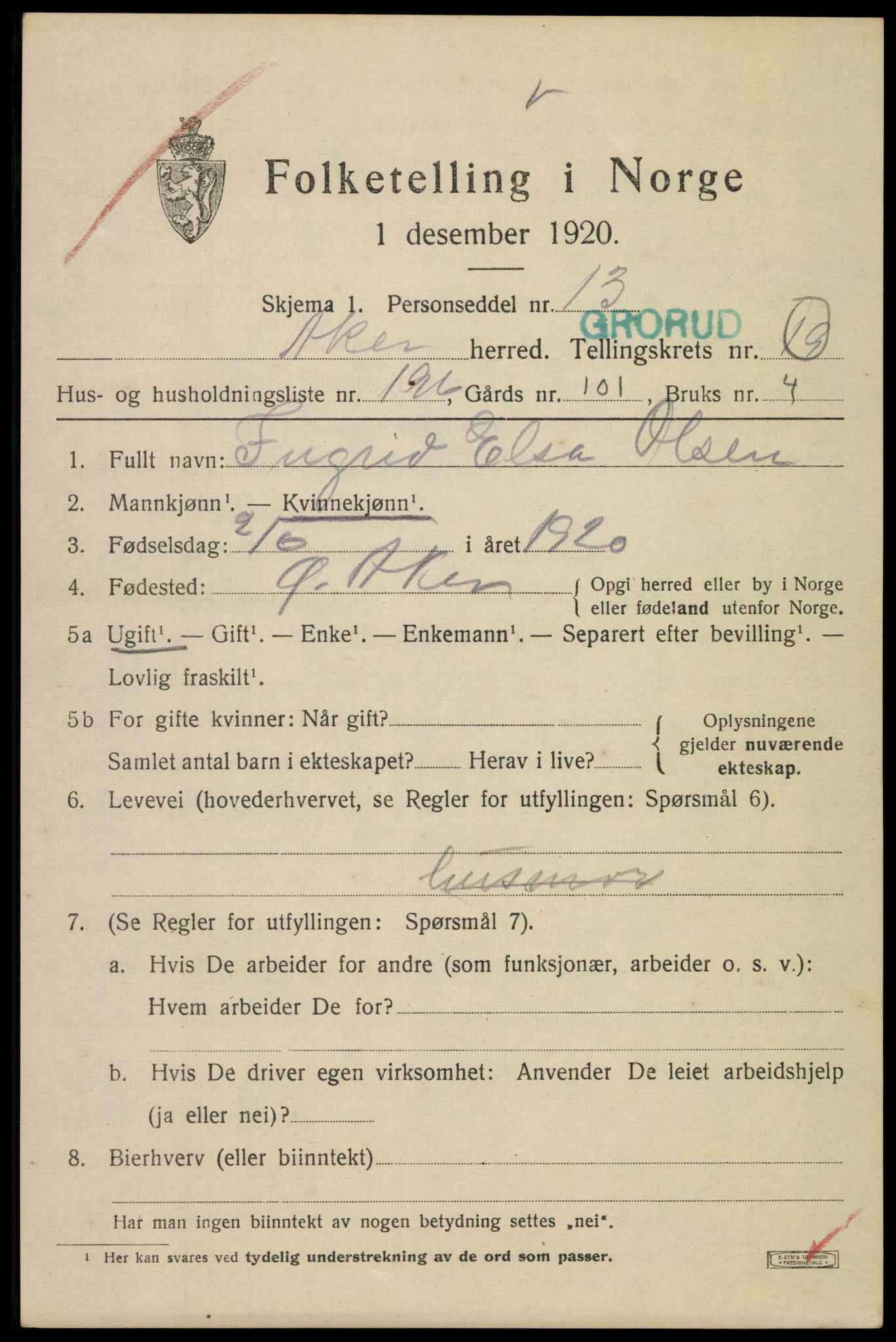 SAO, Folketelling 1920 for 0218 Aker herred, 1920, s. 121112