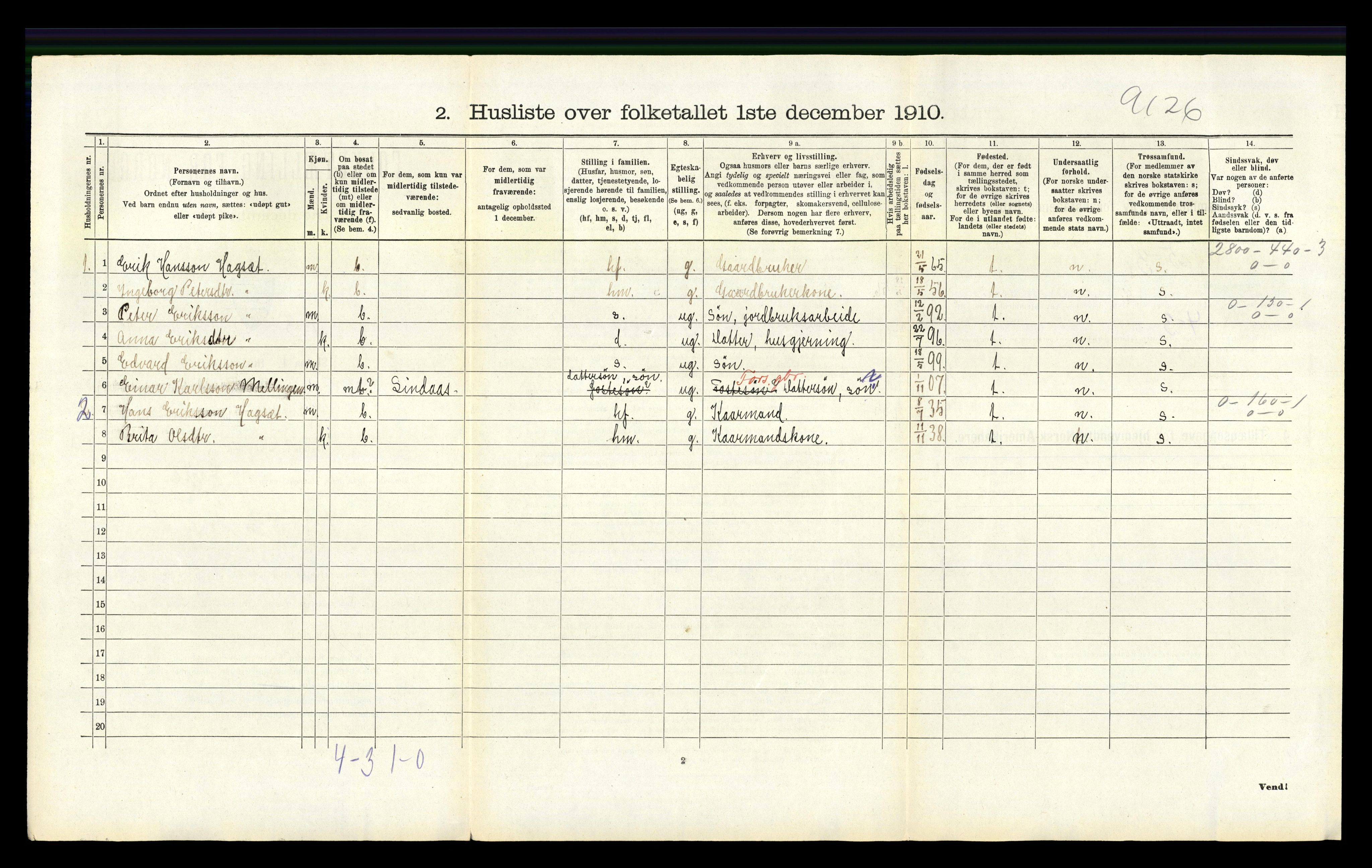 RA, Folketelling 1910 for 1254 Hamre herred, 1910, s. 311