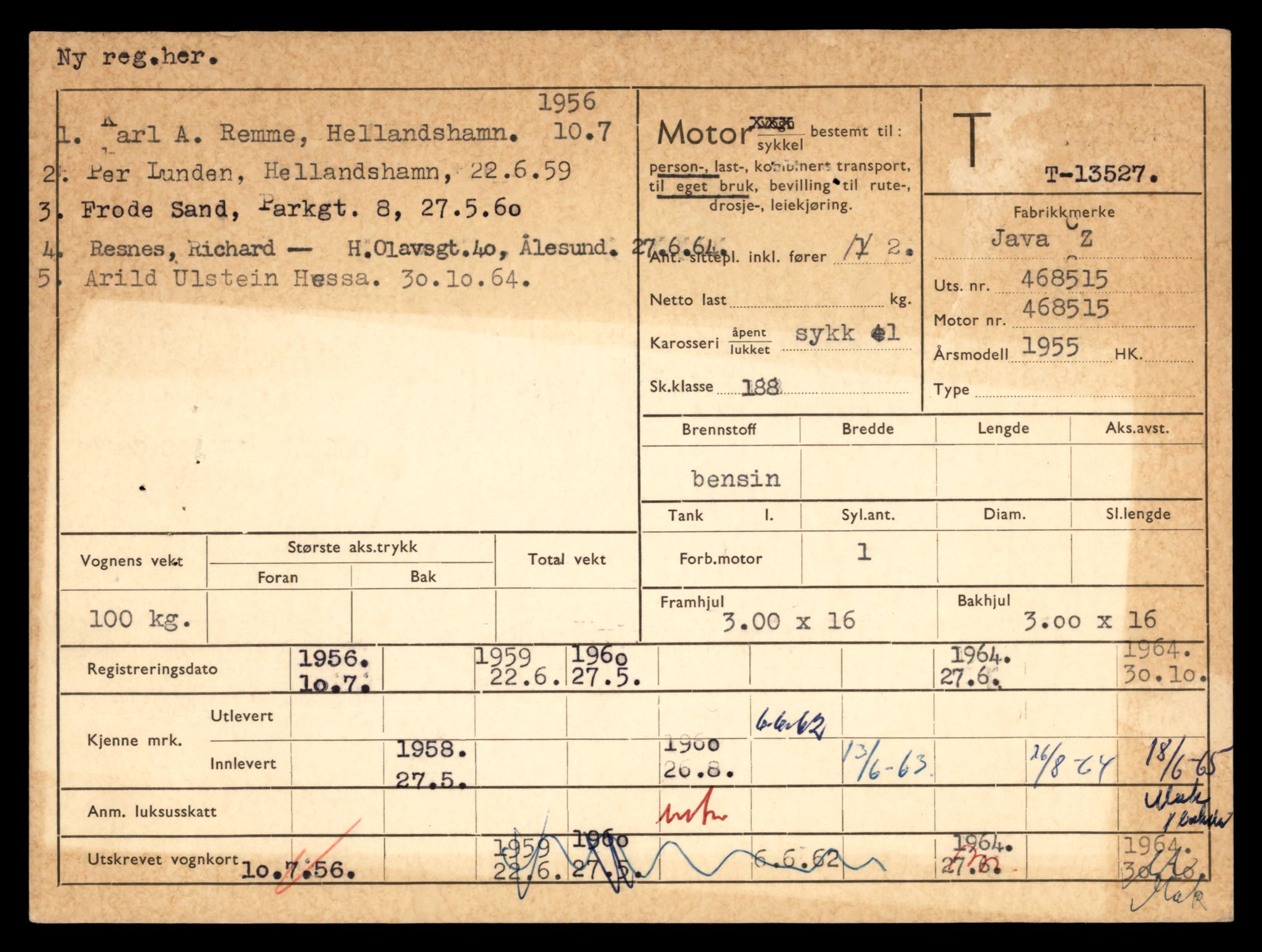 Møre og Romsdal vegkontor - Ålesund trafikkstasjon, AV/SAT-A-4099/F/Fe/L0039: Registreringskort for kjøretøy T 13361 - T 13530, 1927-1998, s. 2915
