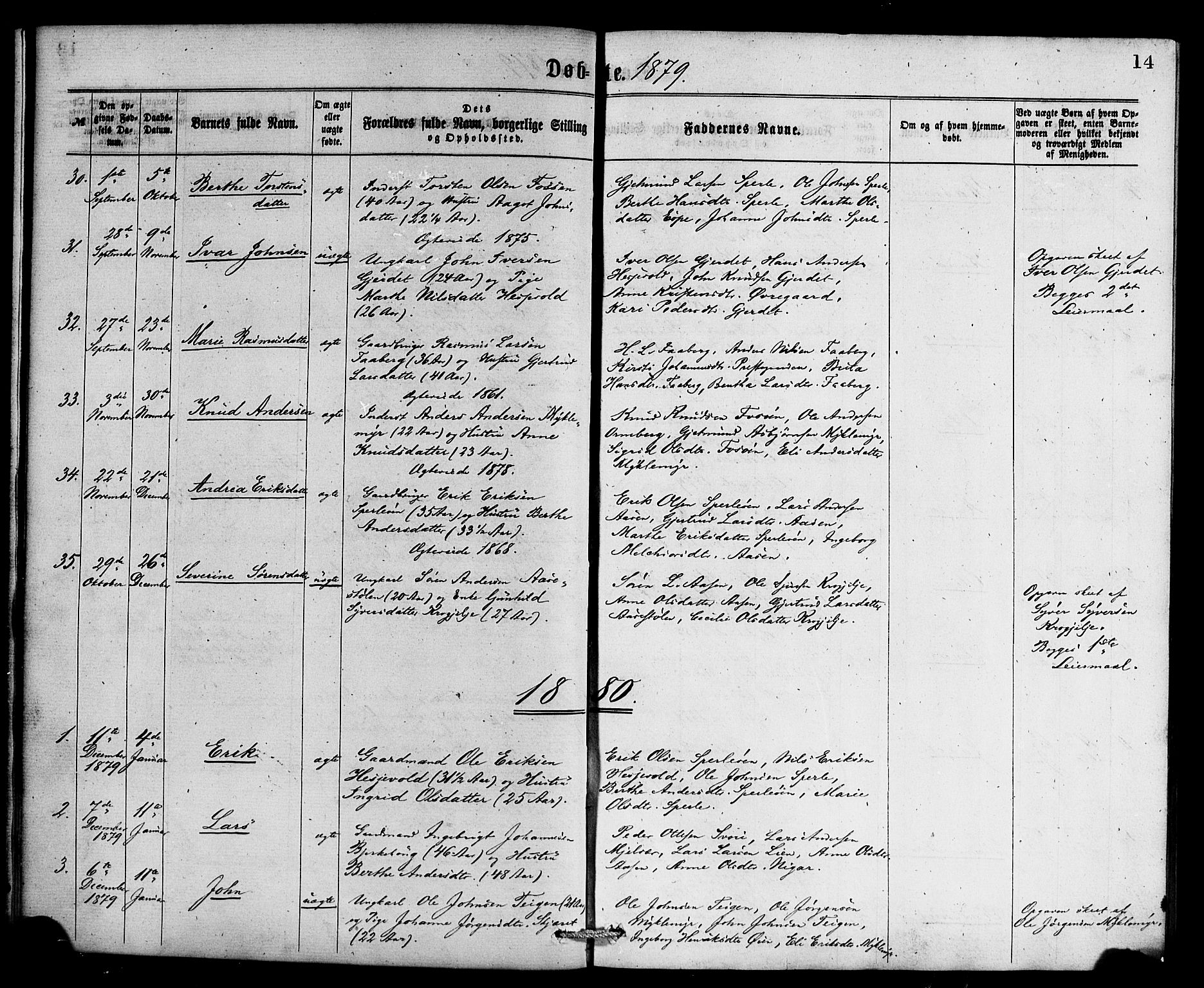 Jostedal sokneprestembete, SAB/A-80601/H/Haa/Haaa/L0006: Ministerialbok nr. A 6, 1877-1886, s. 14